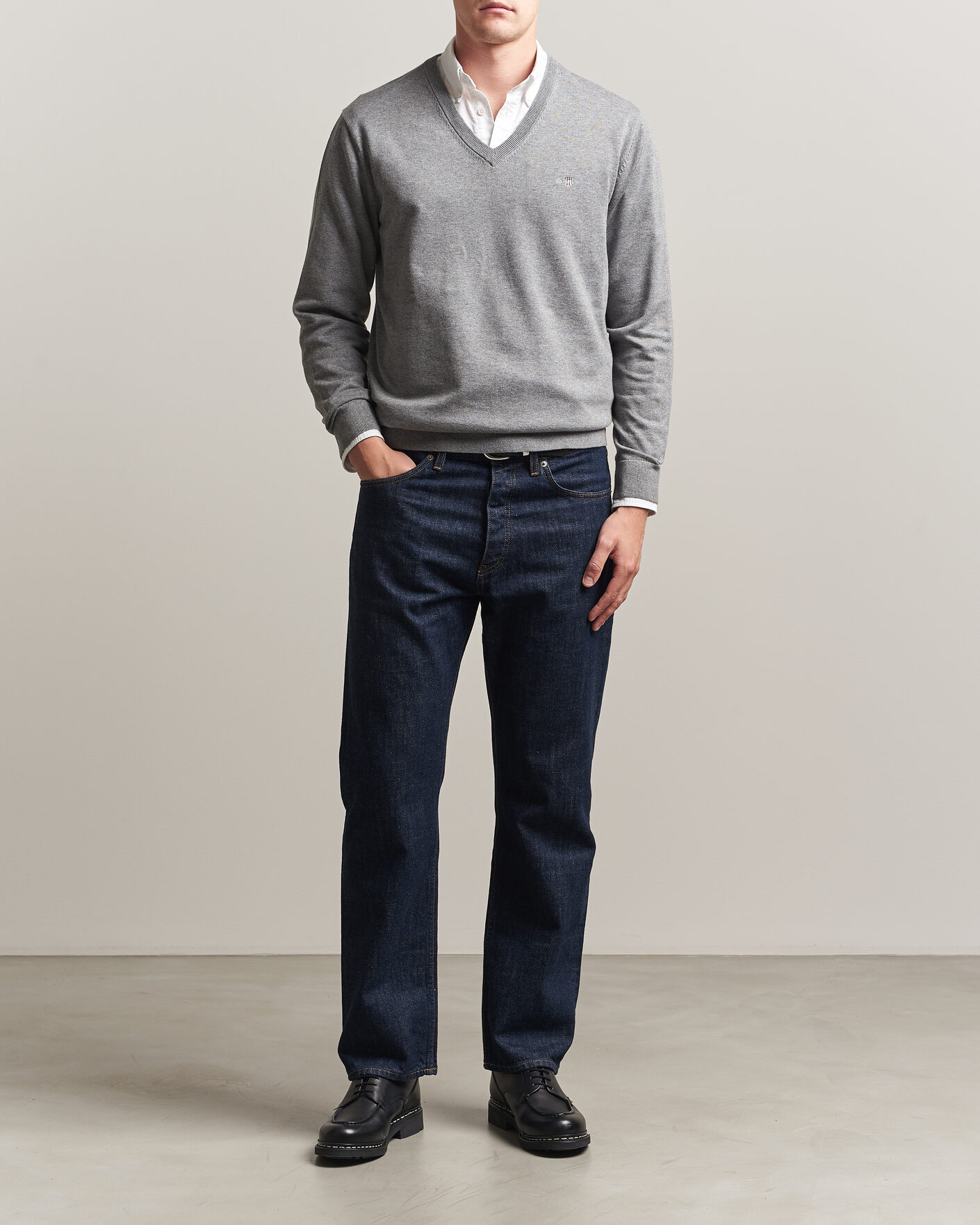 Hombres | Jerséis y prendas de punto | Gant | Classic Cotton V-Neck Dark Grey Melange