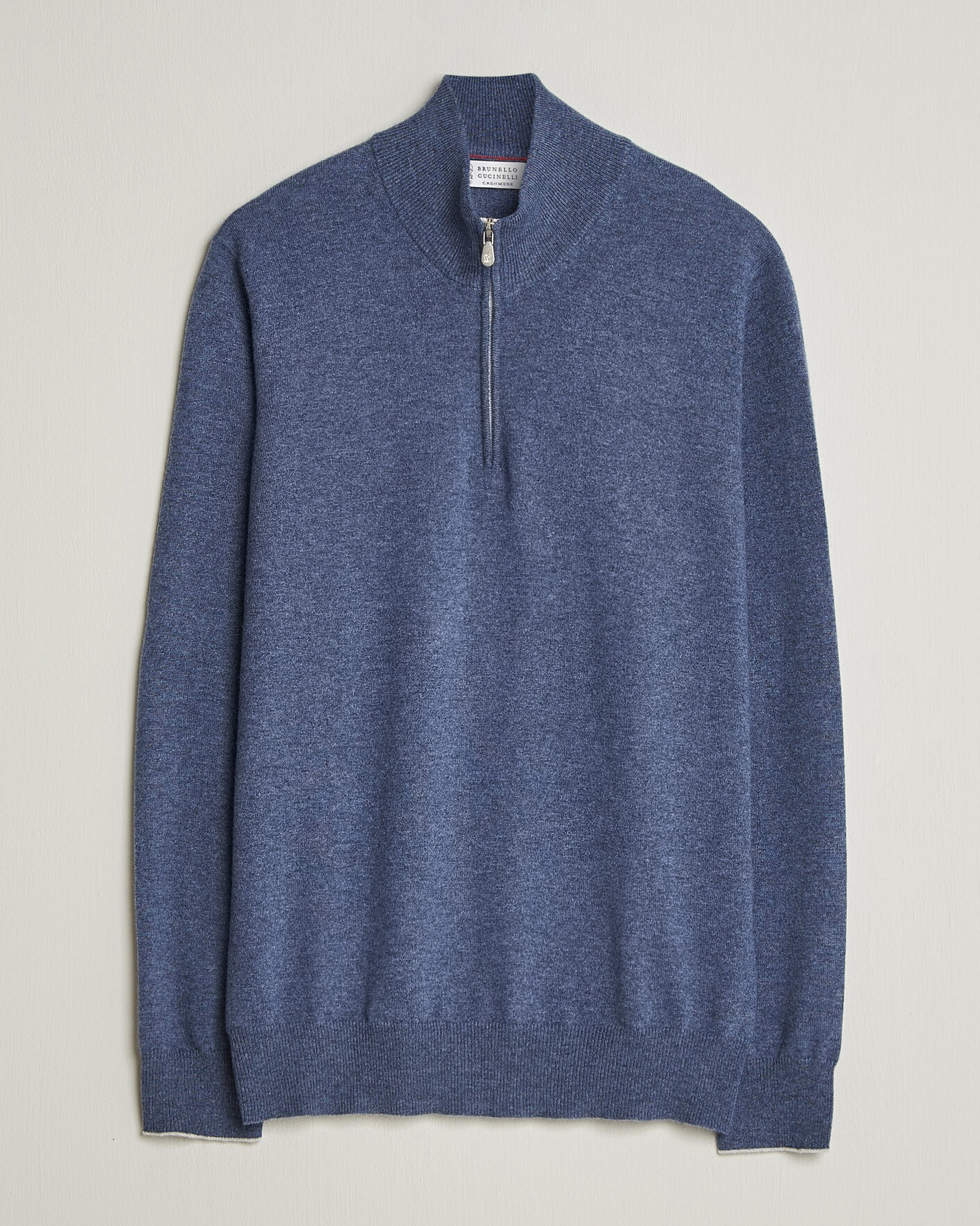 Hombres | Jerséis y prendas de punto | Brunello Cucinelli | 2 Ply Cashmere Half Zip Denim Blue