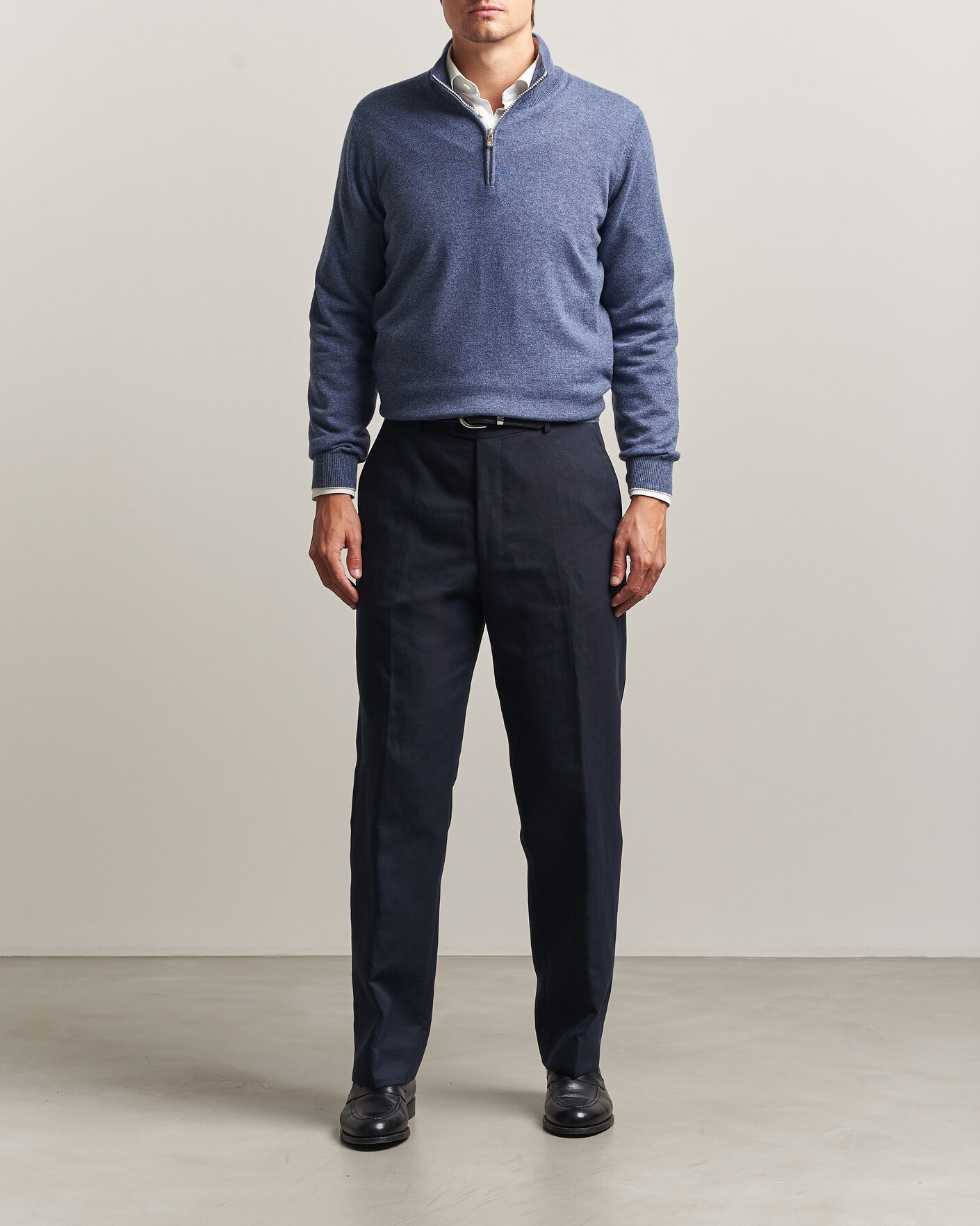 Hombres | Jerséis y prendas de punto | Brunello Cucinelli | 2 Ply Cashmere Half Zip Denim Blue