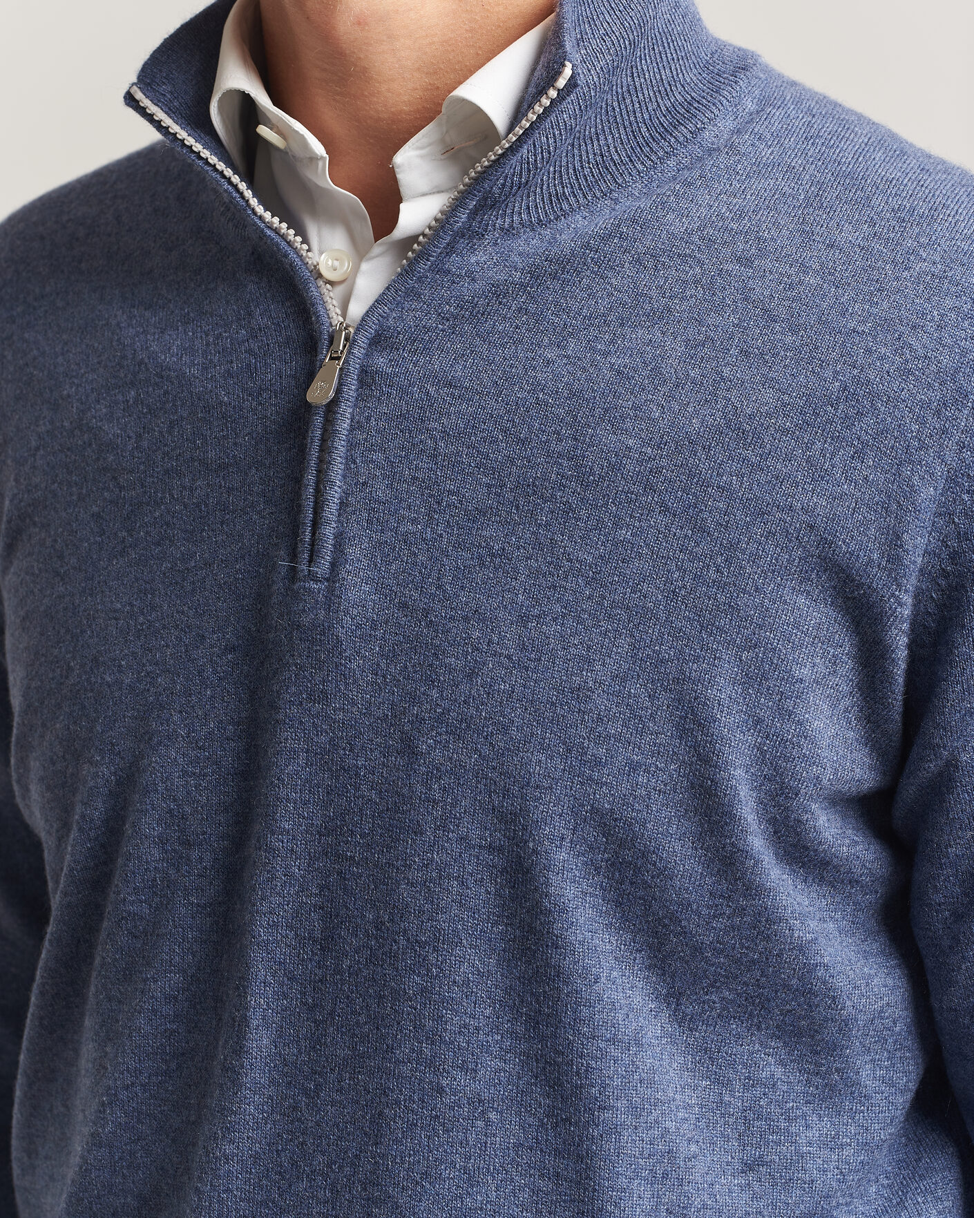 Hombres | Jerséis y prendas de punto | Brunello Cucinelli | 2 Ply Cashmere Half Zip Denim Blue