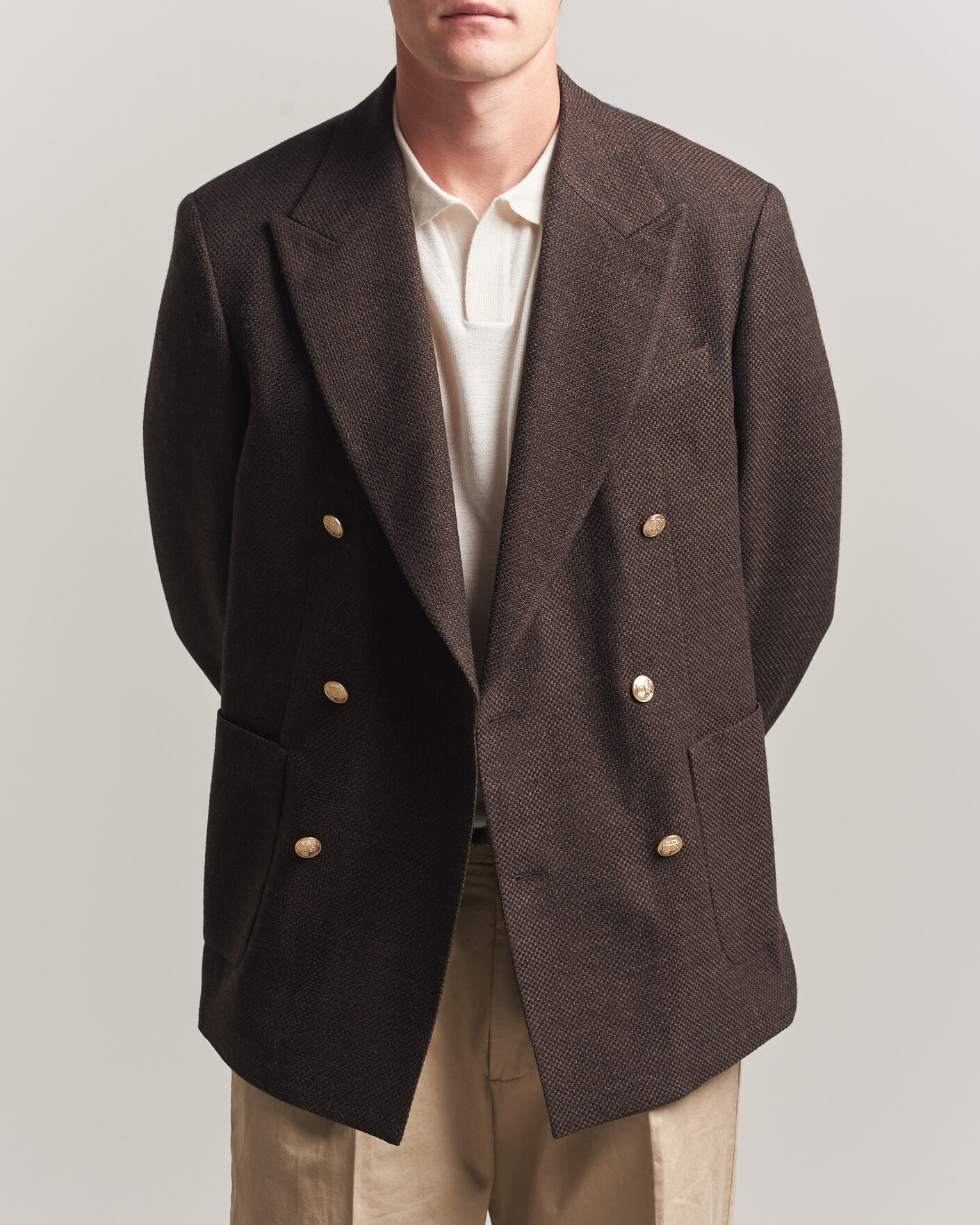 Hombres | Blazers | Gant | Wool Textured Double Breasted Blazer Black Brown