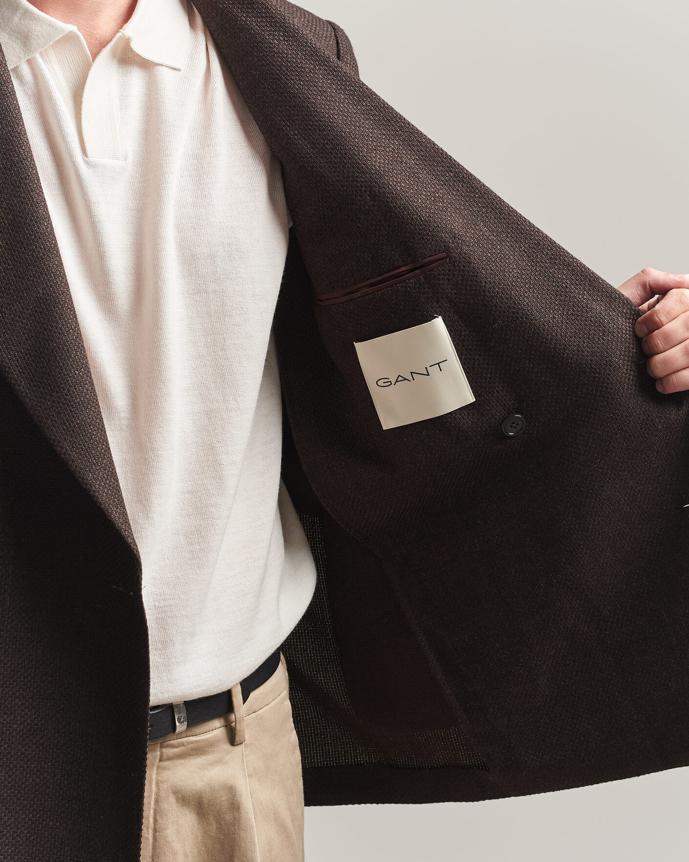 Hombres | Blazers | Gant | Wool Textured Double Breasted Blazer Black Brown