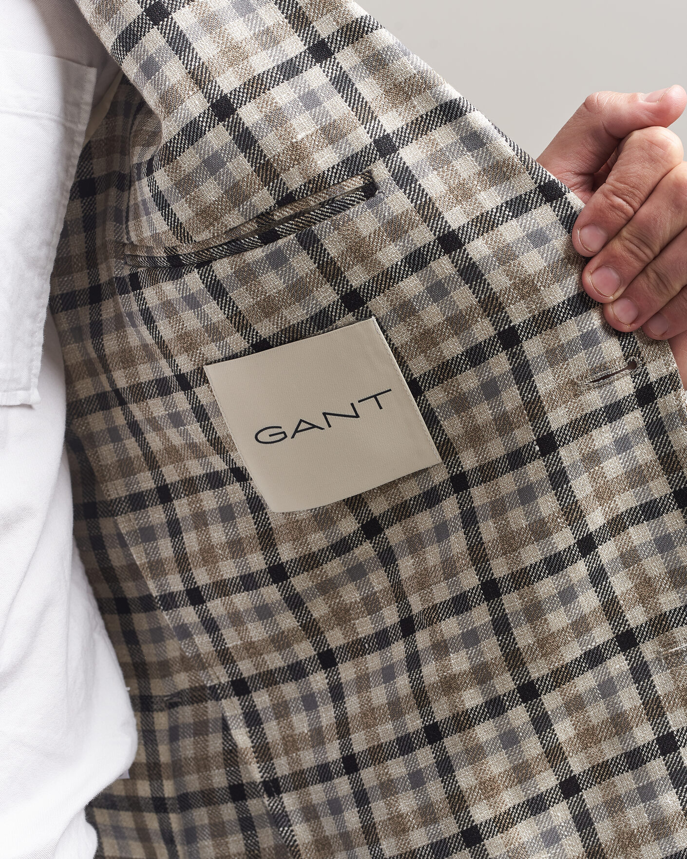 Hombres | Blazers | Gant | Wool/Linen Checked Blazer Cream