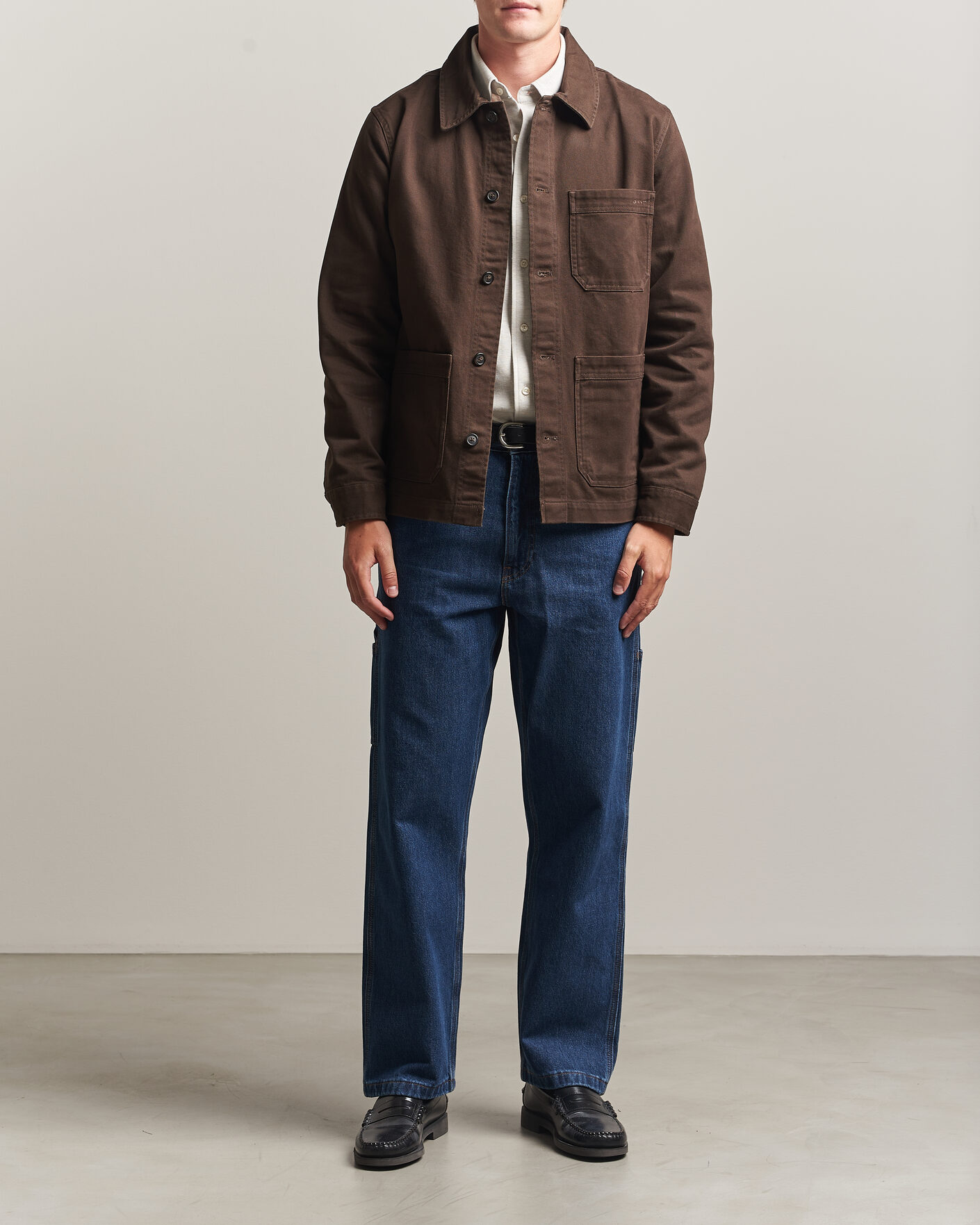 Hombres | Camisas | Gant | Regular Fit Brushed Twill Overshirt Black Brown