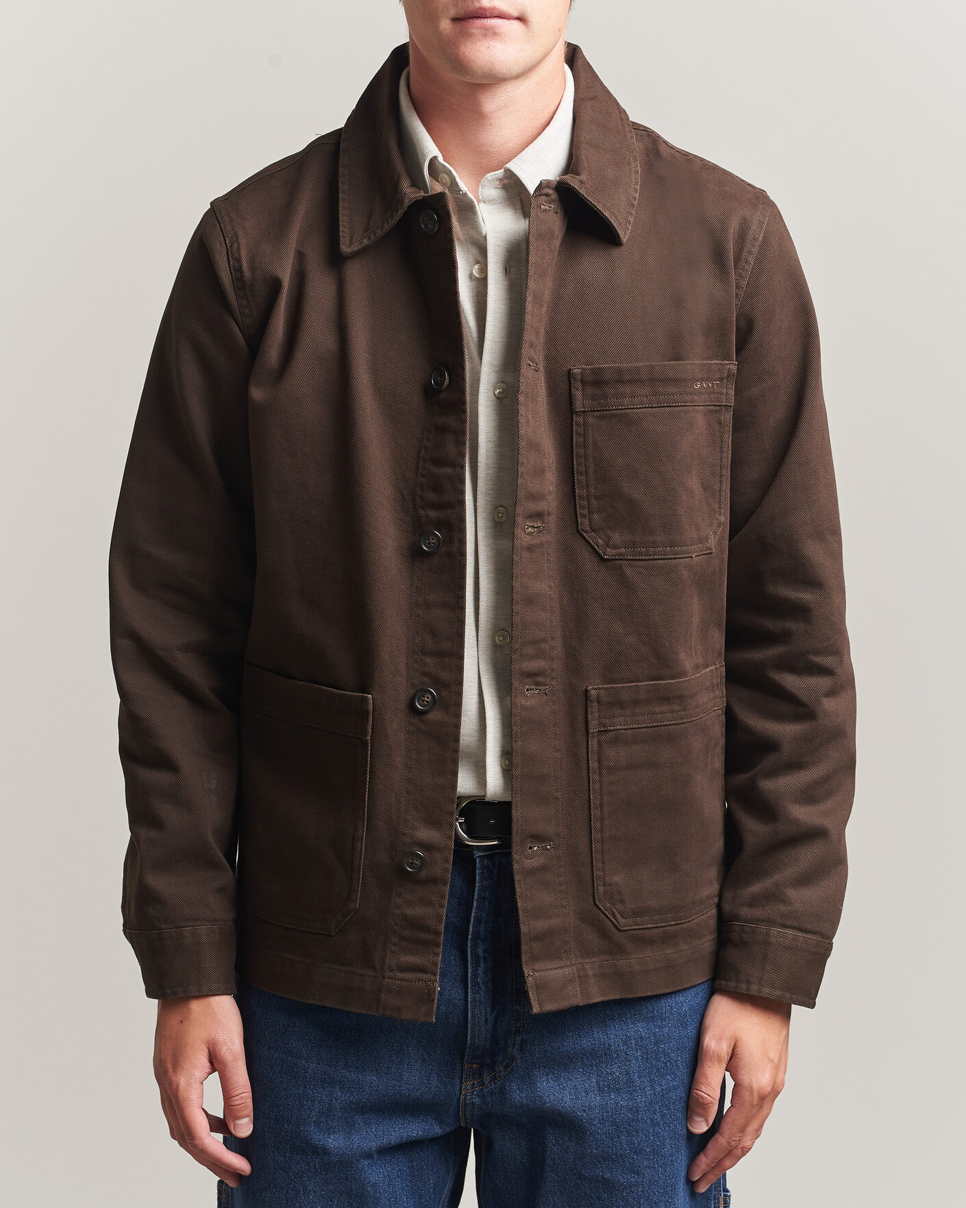 Hombres | Camisas | Gant | Regular Fit Brushed Twill Overshirt Black Brown
