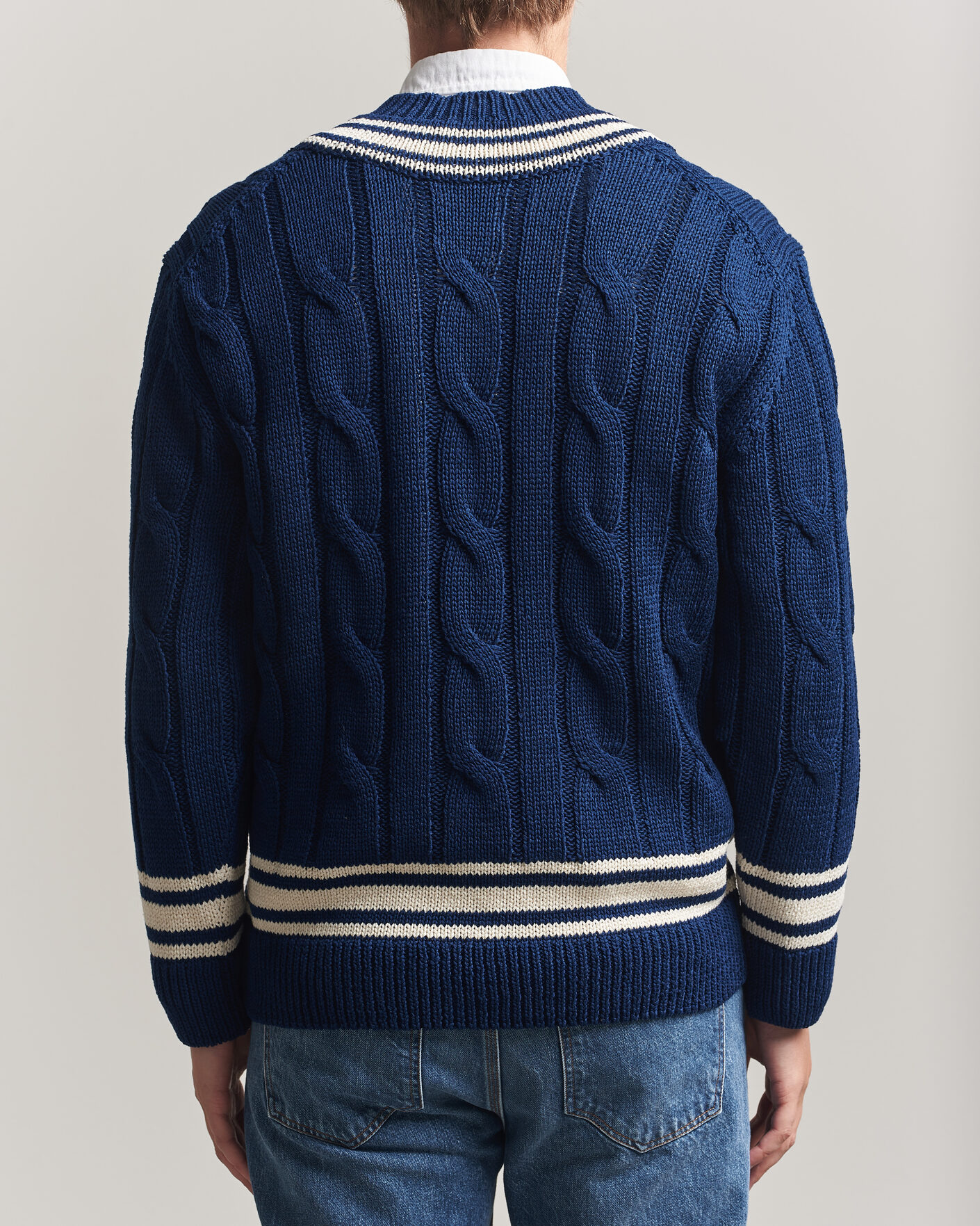 Hombres | Jerséis y prendas de punto | Gant | Mercerized Cotton Knitted Cable V-Neck Persian Blue
