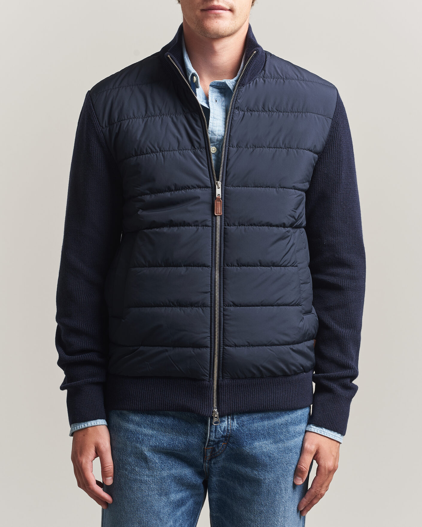 Hombres | Jerséis y prendas de punto | Gant | Hybrid Full Zip Evening Blue