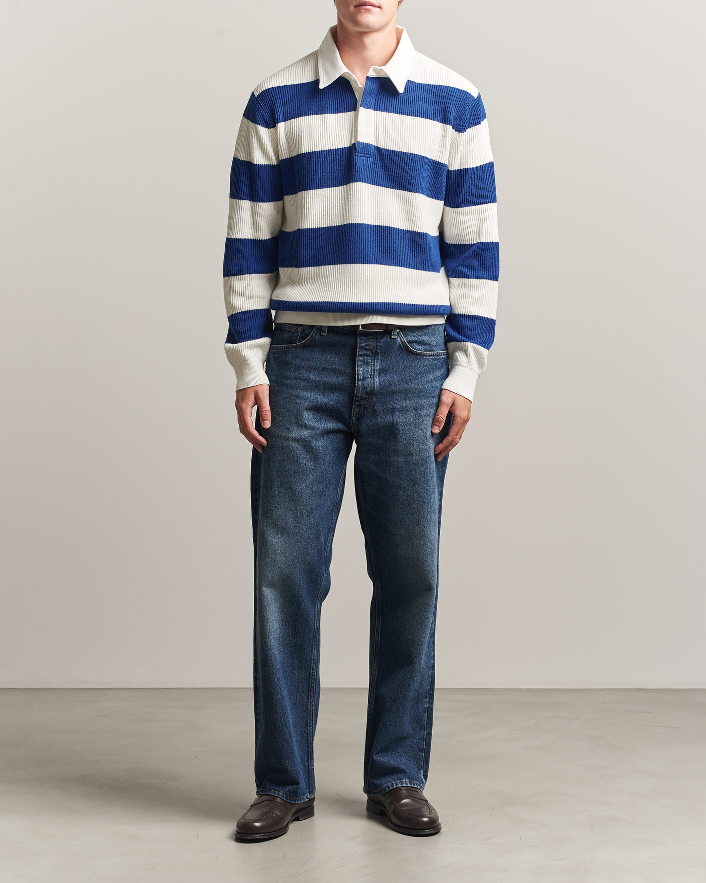 Hombres | Jerséis y prendas de punto | Gant | Cotton/Merino Knitted Striped Rugger Cream