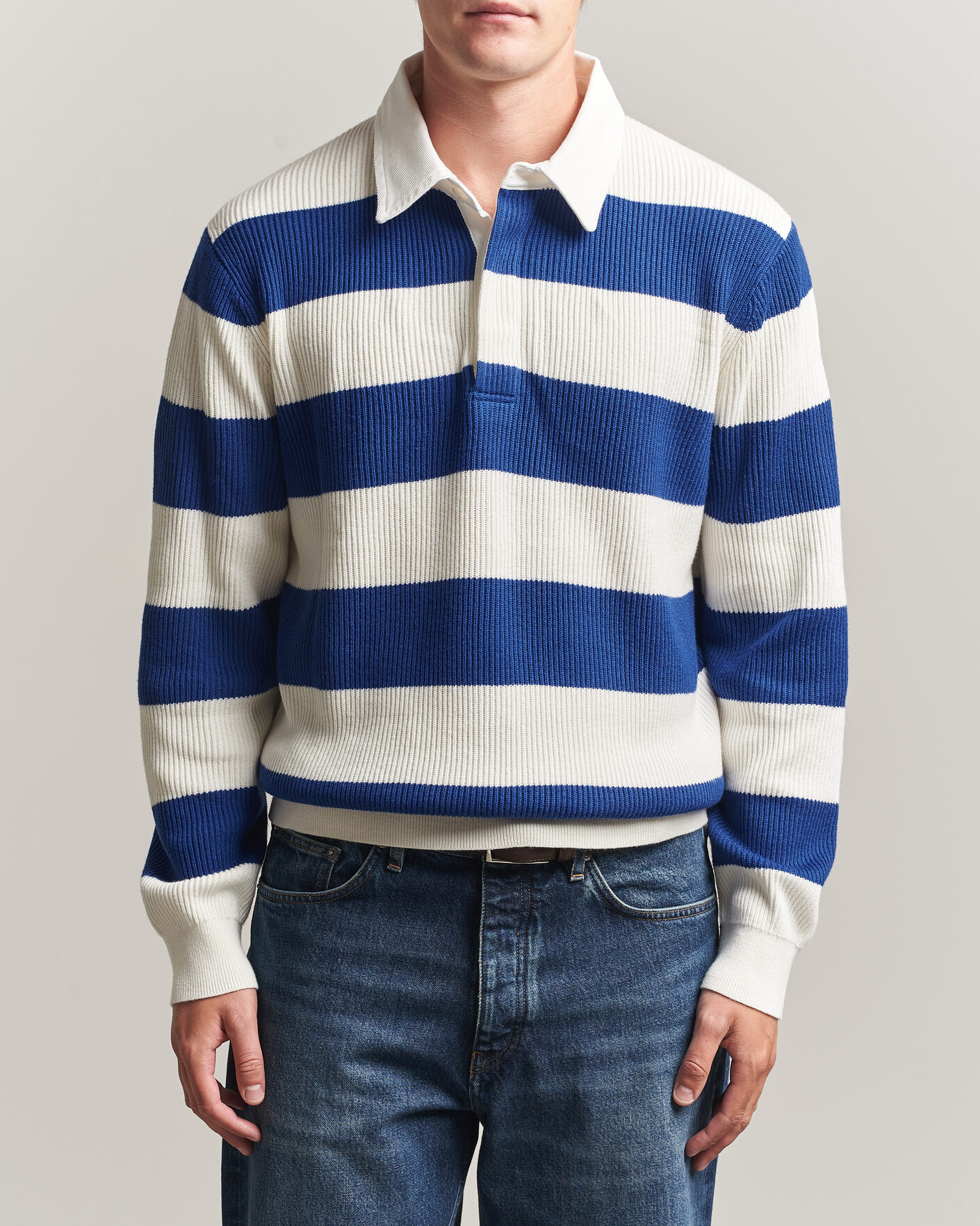 Hombres | Jerséis y prendas de punto | Gant | Cotton/Merino Knitted Striped Rugger Cream