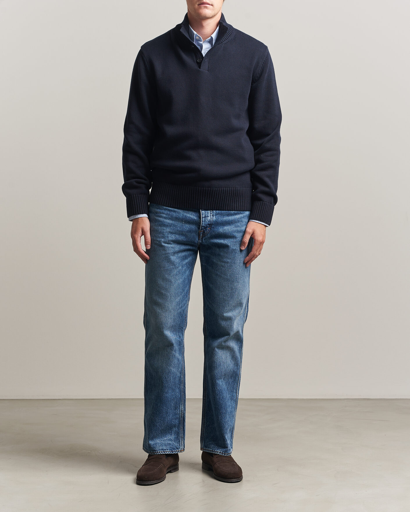 Hombres | Jerséis y prendas de punto | Gant | Supima Cotton Half Buttoned Neck Evening Blue