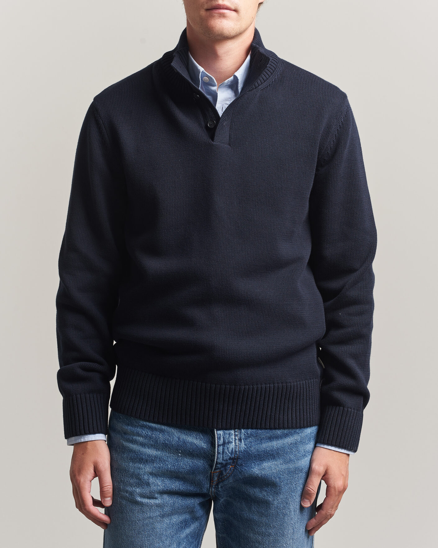 Hombres | Jerséis y prendas de punto | Gant | Supima Cotton Half Buttoned Neck Evening Blue