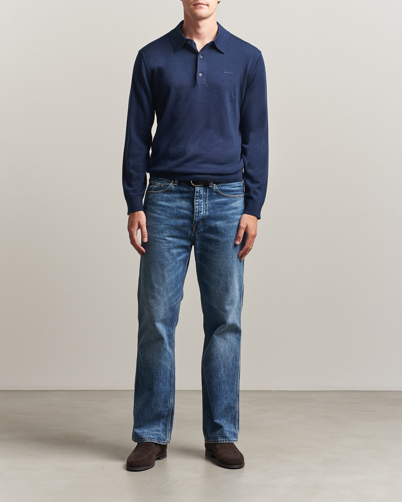 Hombres | Jerséis y prendas de punto | Gant | Extrafine Merino Knitted Polo Marine