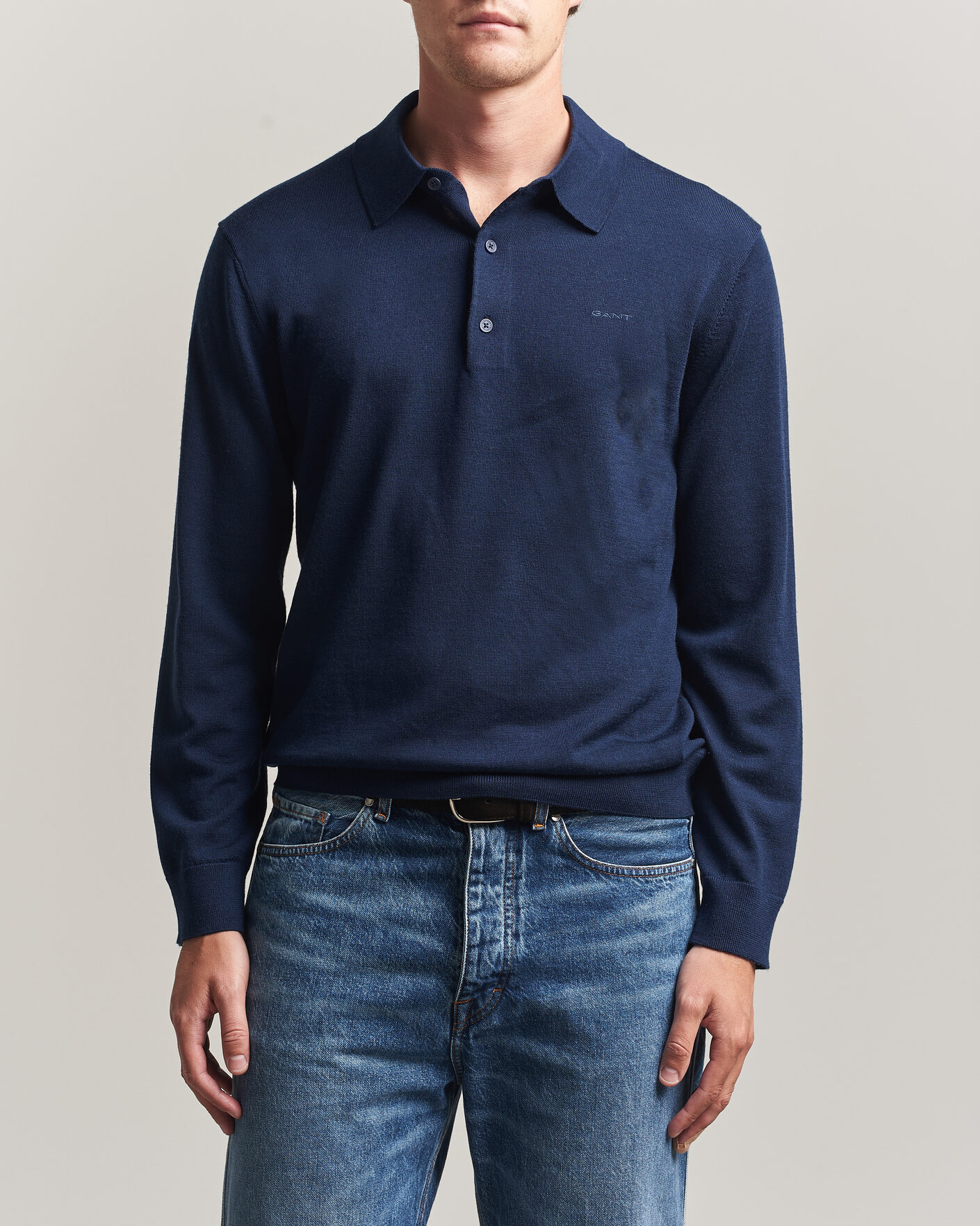 Hombres | Jerséis y prendas de punto | Gant | Extrafine Merino Knitted Polo Marine