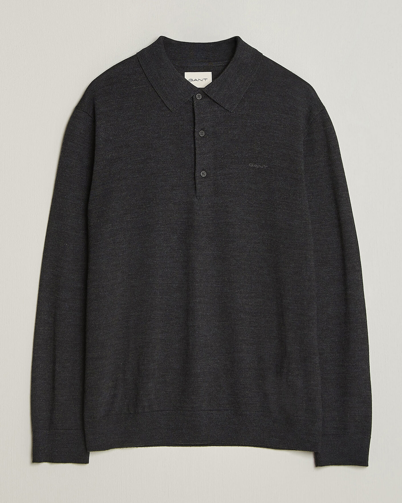 Hombres | Jerséis y prendas de punto | Gant | Extrafine Merino Knitted Polo Dark Charcoal Melange