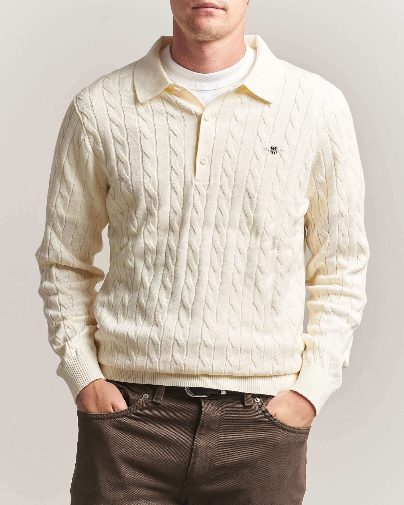 Hombres | Jerséis y prendas de punto | Gant | Cotton Cable Polo Cream