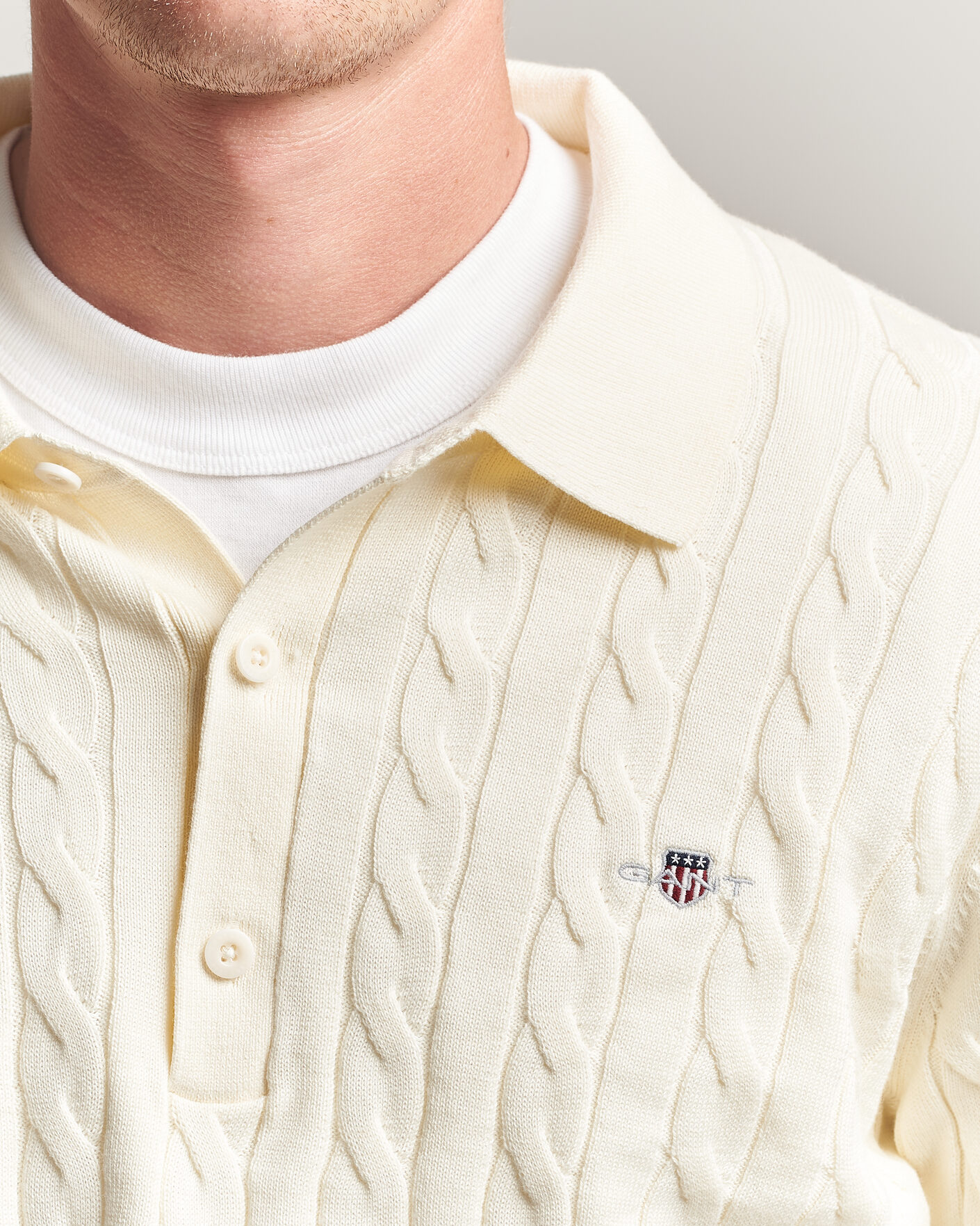 Hombres | Jerséis y prendas de punto | Gant | Cotton Cable Polo Cream