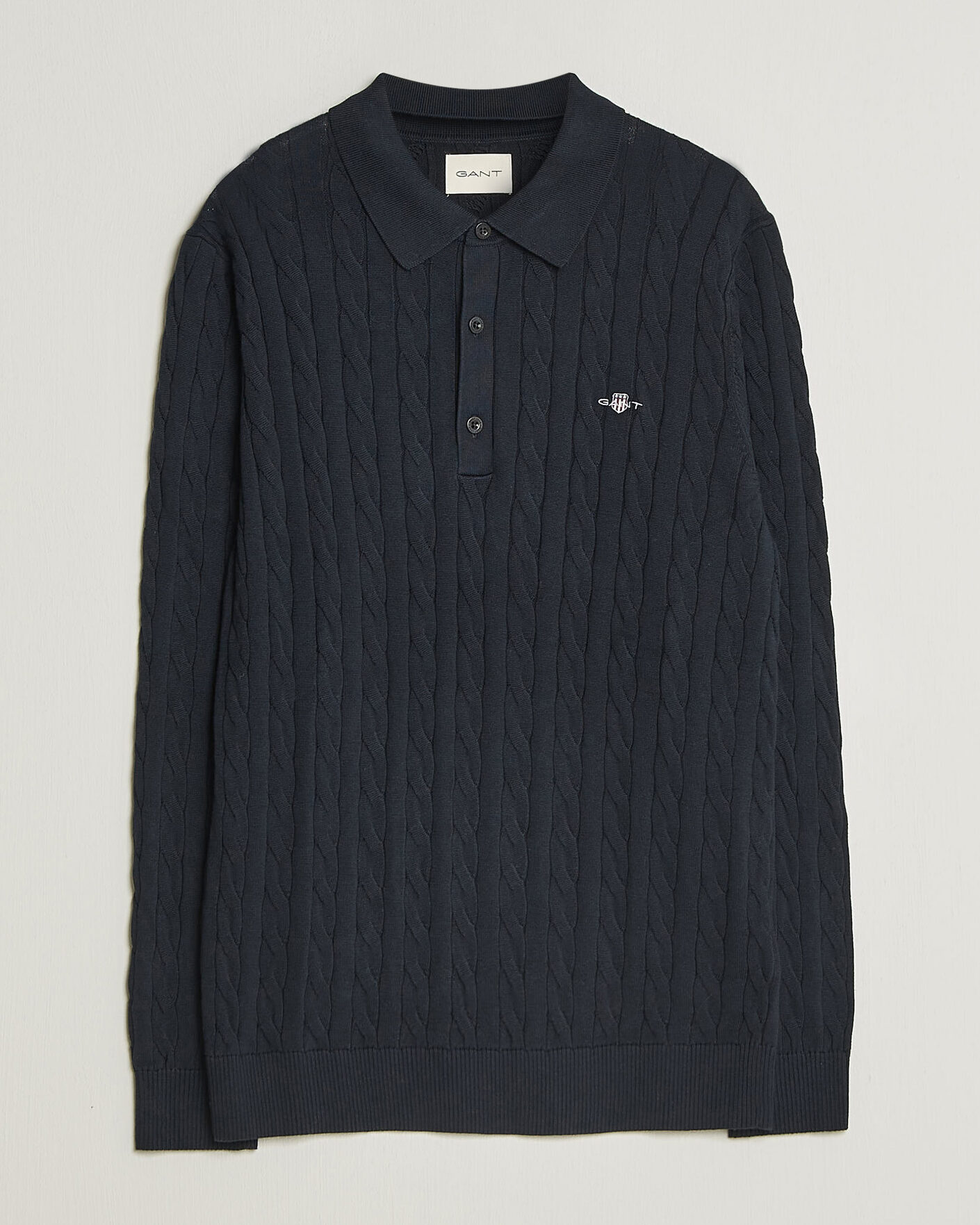 Hombres | Jerséis y prendas de punto | Gant | Cotton Cable Polo Evening Blue