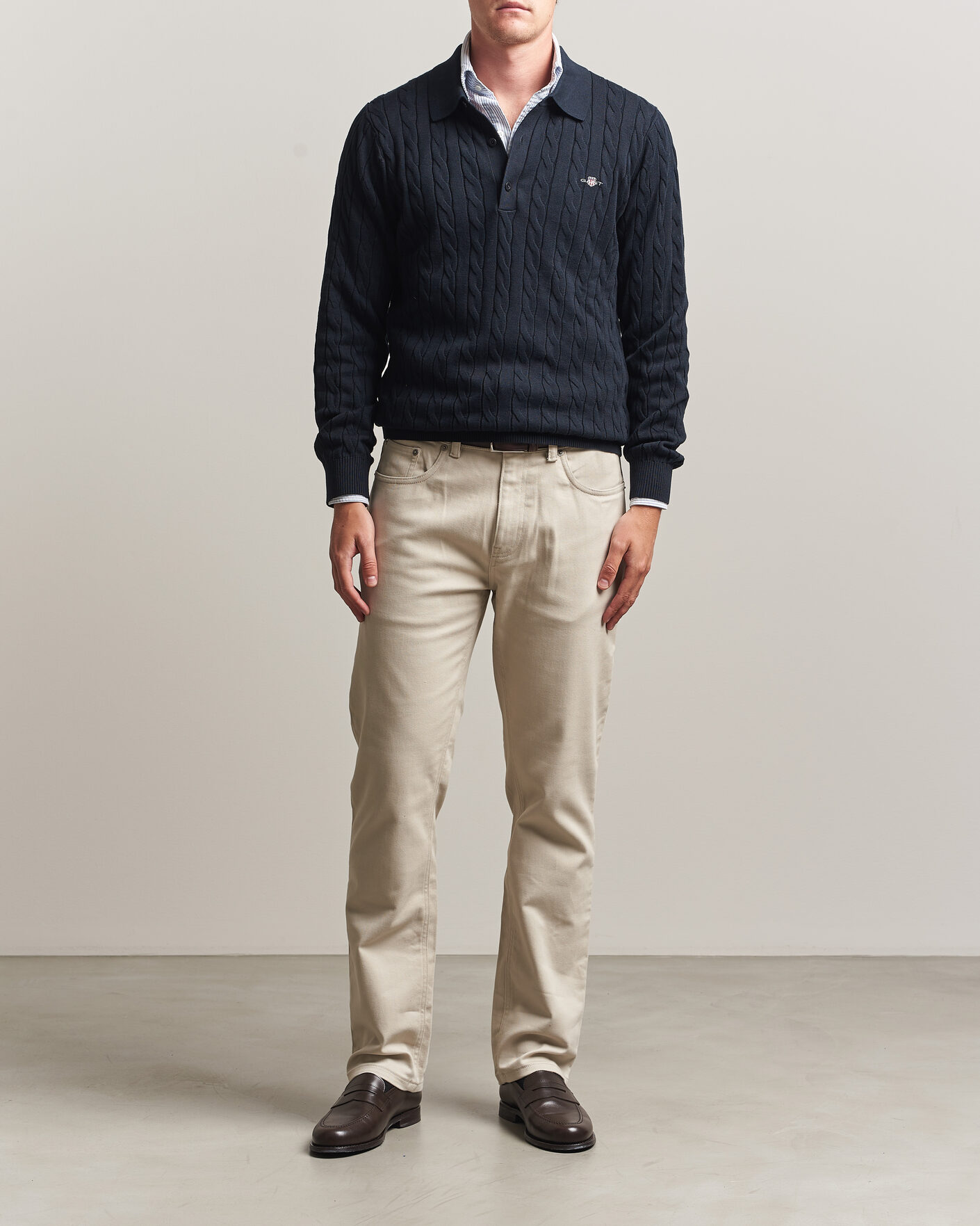 Hombres | Jerséis y prendas de punto | Gant | Cotton Cable Polo Evening Blue