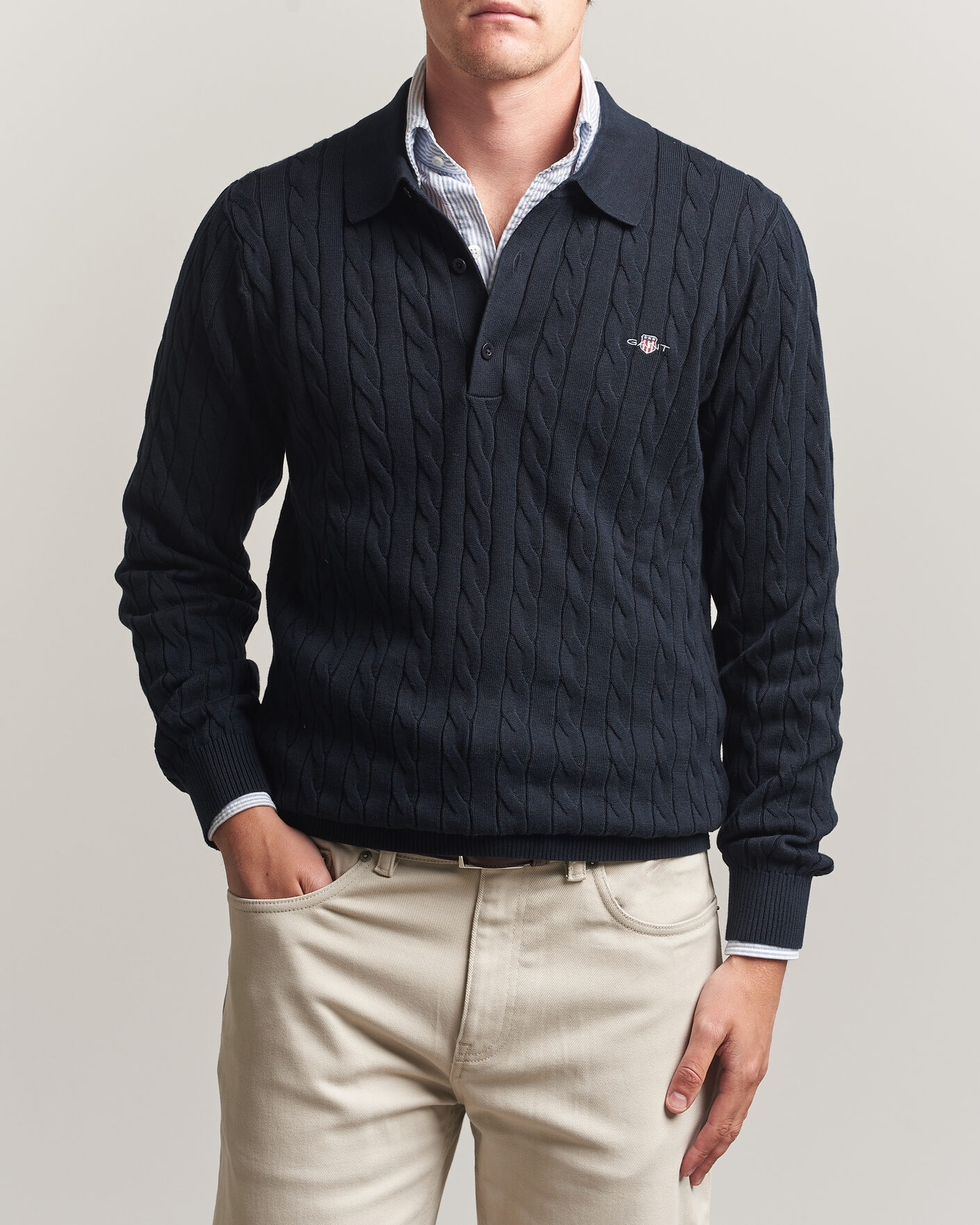 Hombres | Jerséis y prendas de punto | Gant | Cotton Cable Polo Evening Blue