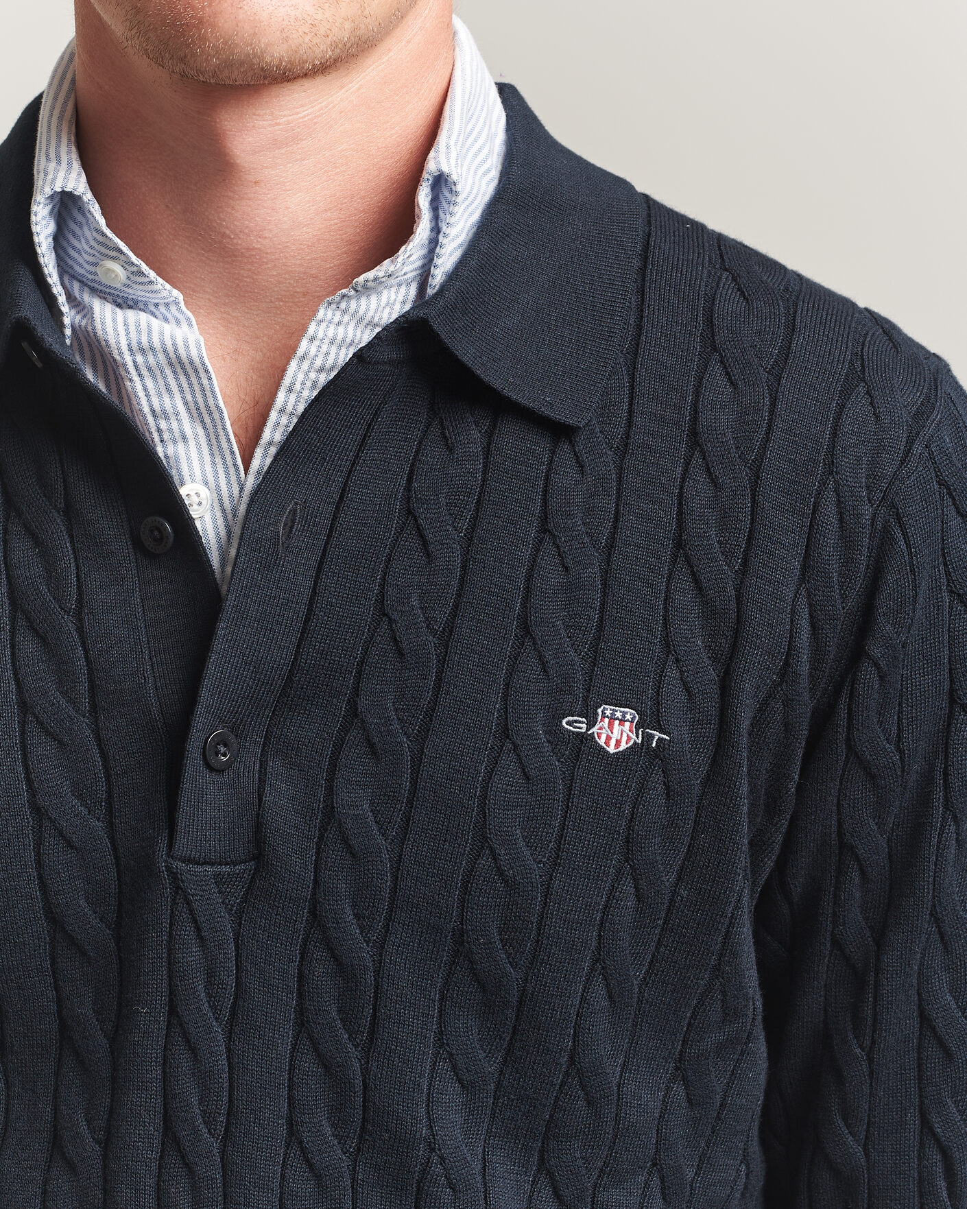 Hombres | Jerséis y prendas de punto | Gant | Cotton Cable Polo Evening Blue