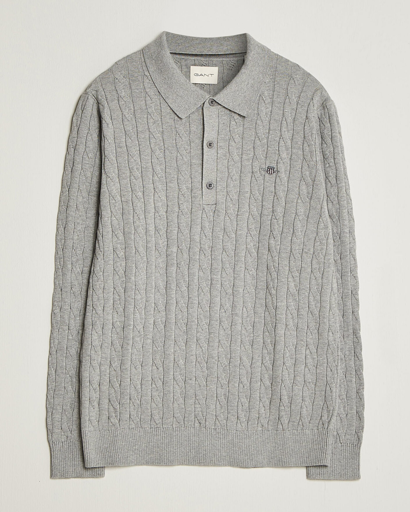 Hombres | Jerséis y prendas de punto | Gant | Cotton Cable Polo Grey Melange