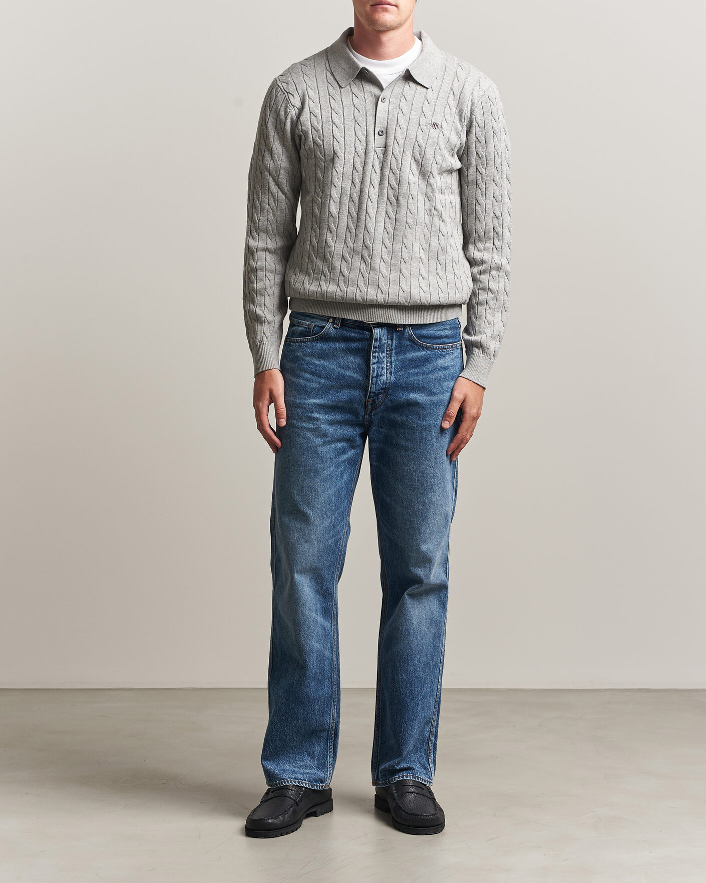 Hombres | Jerséis y prendas de punto | Gant | Cotton Cable Polo Grey Melange
