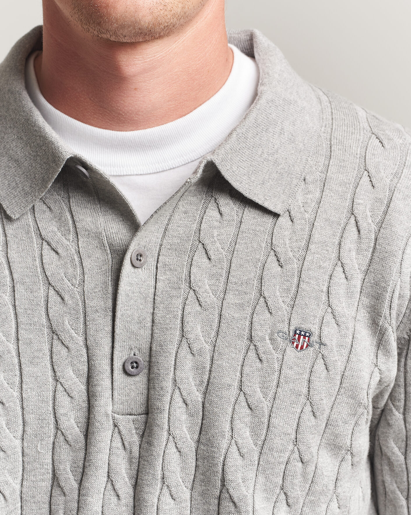 Hombres | Jerséis y prendas de punto | Gant | Cotton Cable Polo Grey Melange