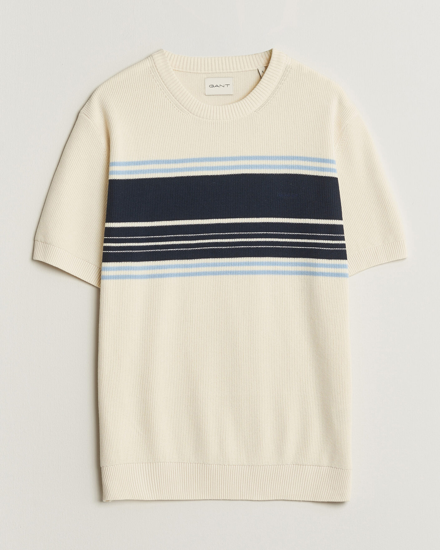 Hombres | Camisetas | Gant | Knitted Striped T-shirt Cream