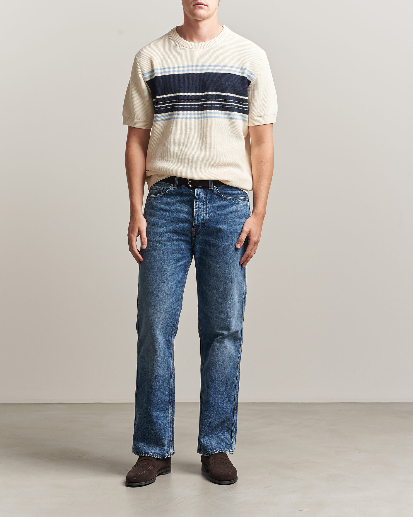 Hombres | Camisetas | Gant | Knitted Striped T-shirt Cream