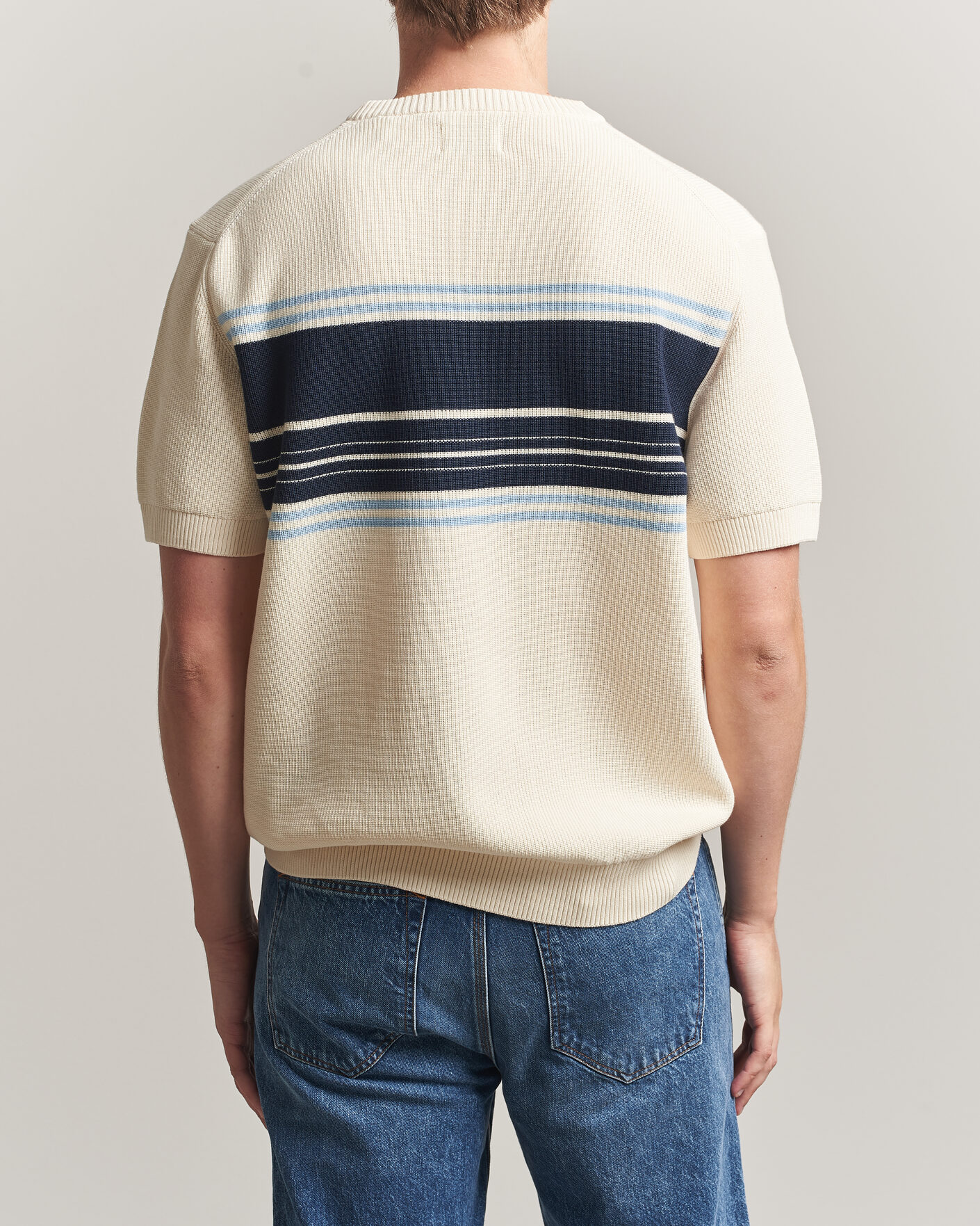 Hombres | Camisetas | Gant | Knitted Striped T-shirt Cream