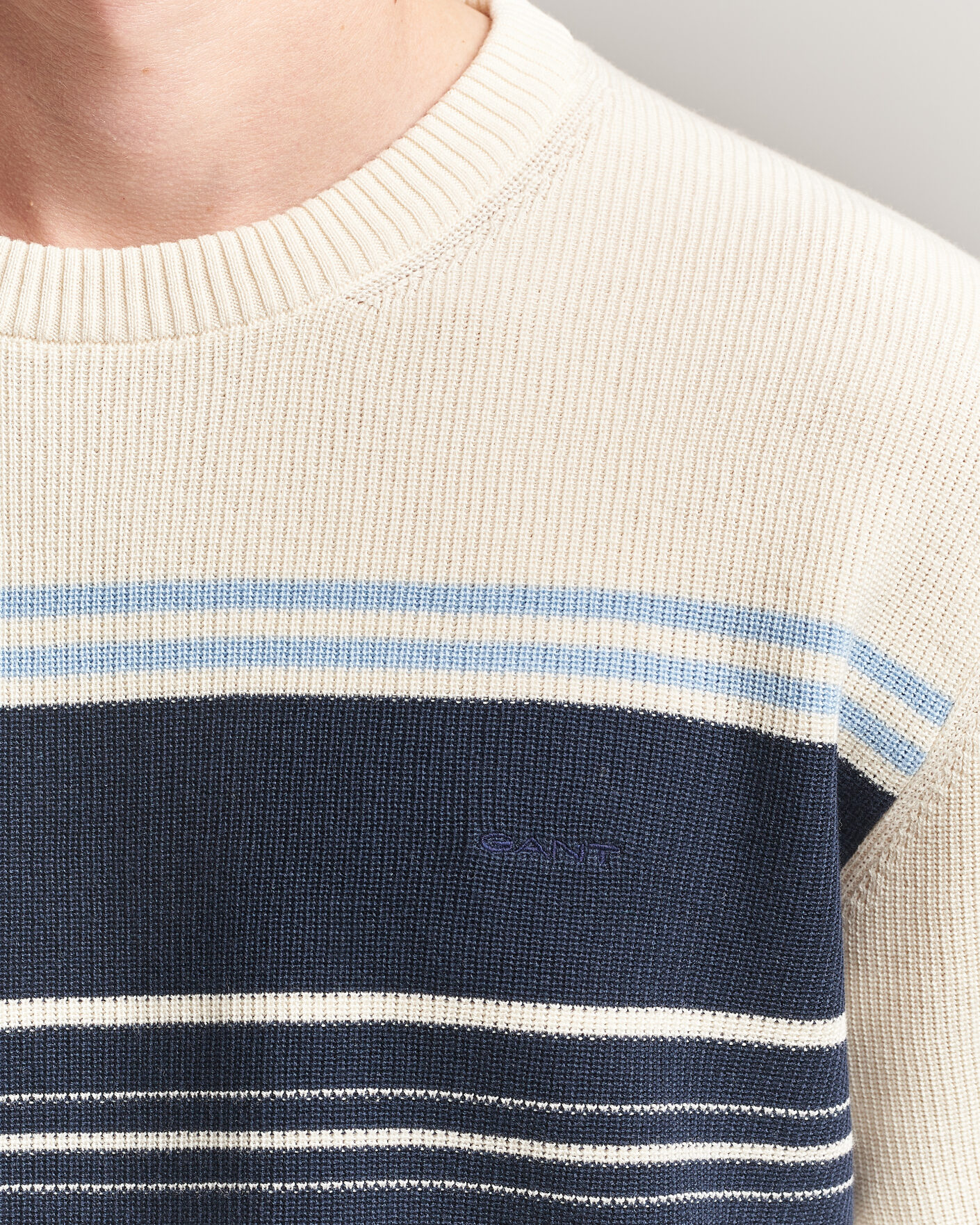Hombres | Camisetas | Gant | Knitted Striped T-shirt Cream