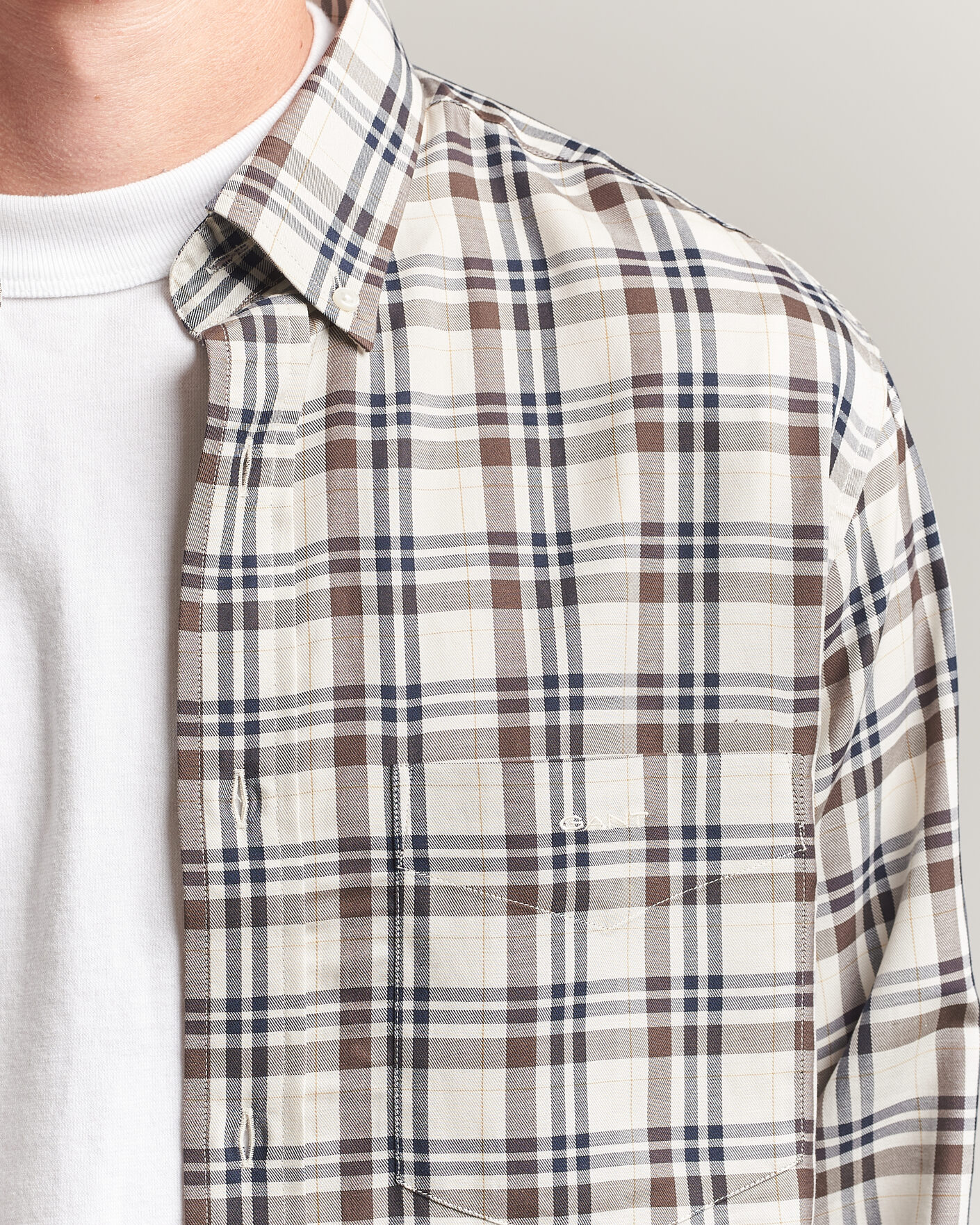 Hombres | Camisas | Gant | Regular Fit Twill Checked Shirt Sand