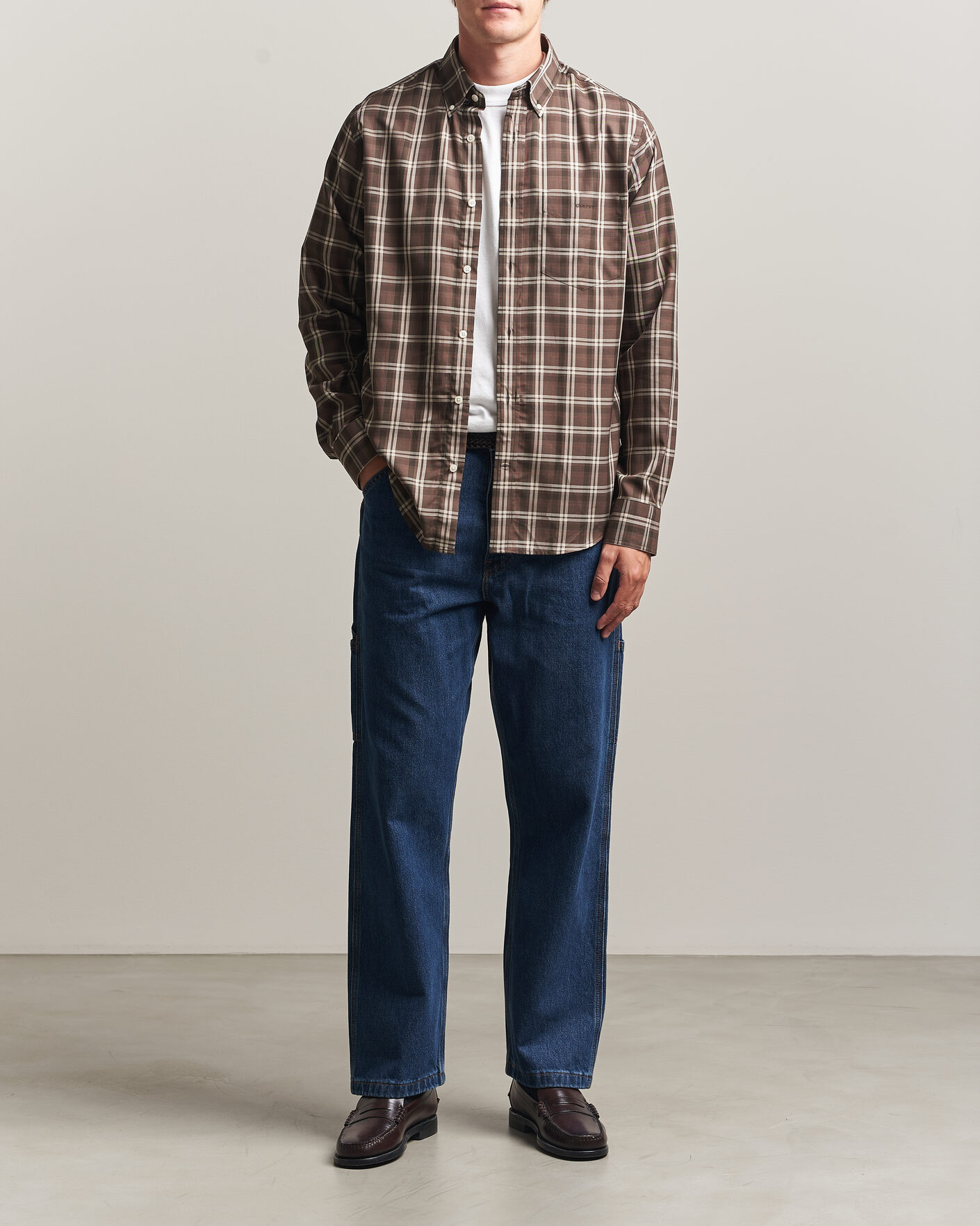 Hombres | Camisas | Gant | Regular Fit Twill Checked Shirt Faded Taupe