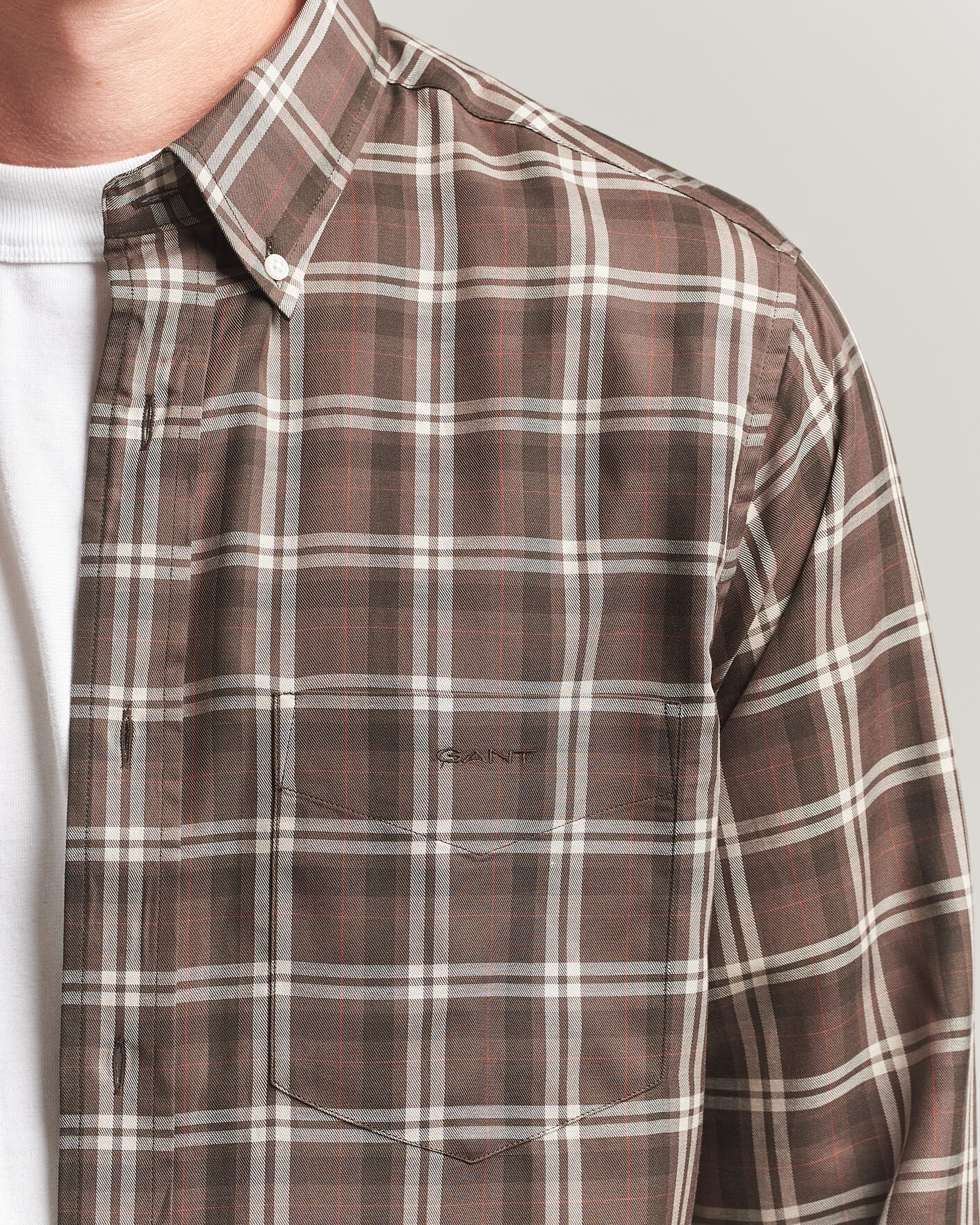 Hombres | Camisas | Gant | Regular Fit Twill Checked Shirt Faded Taupe