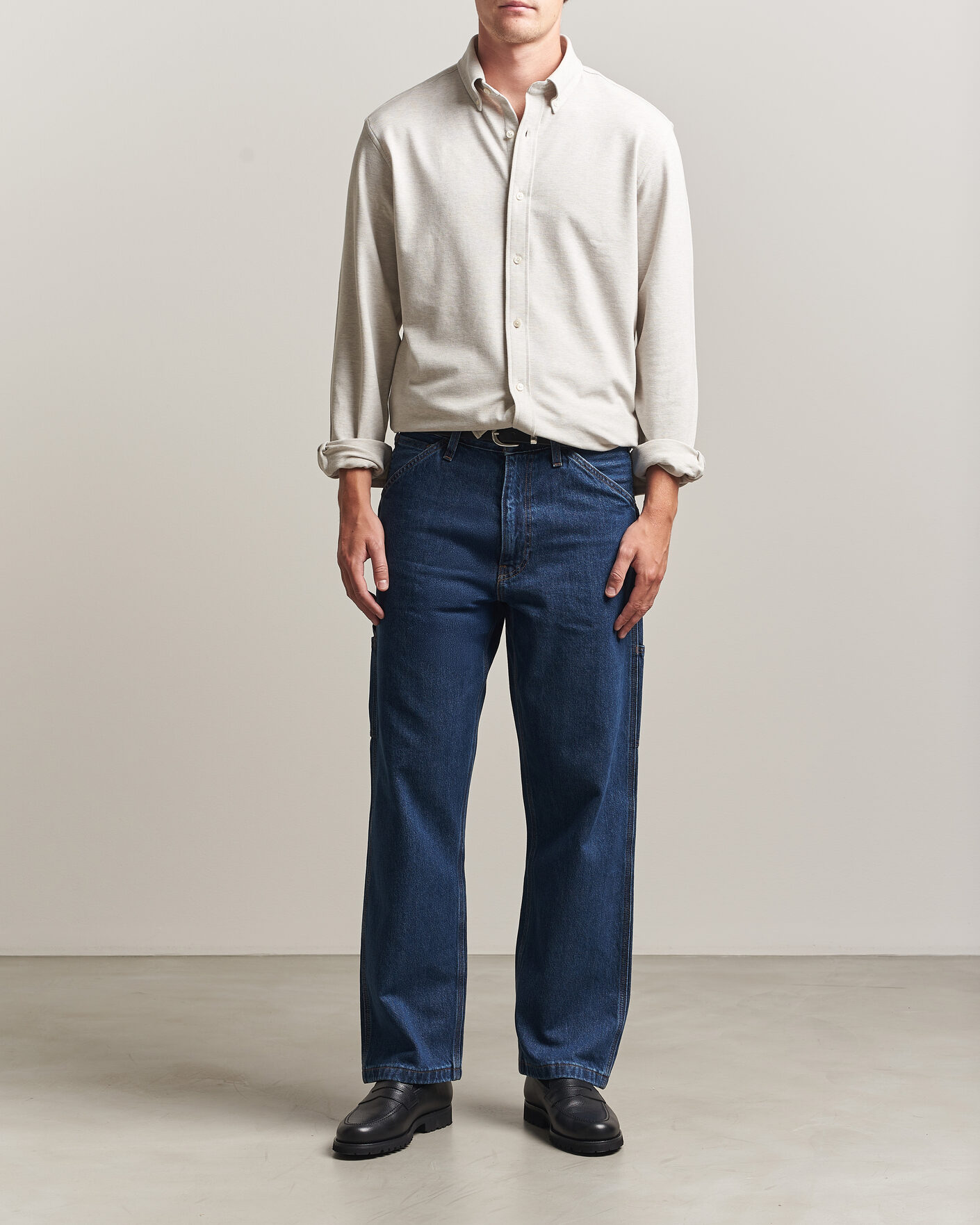 Hombres | Camisas | Gant | Regular Fit Jersey Pique Shirt Light Beige Melange