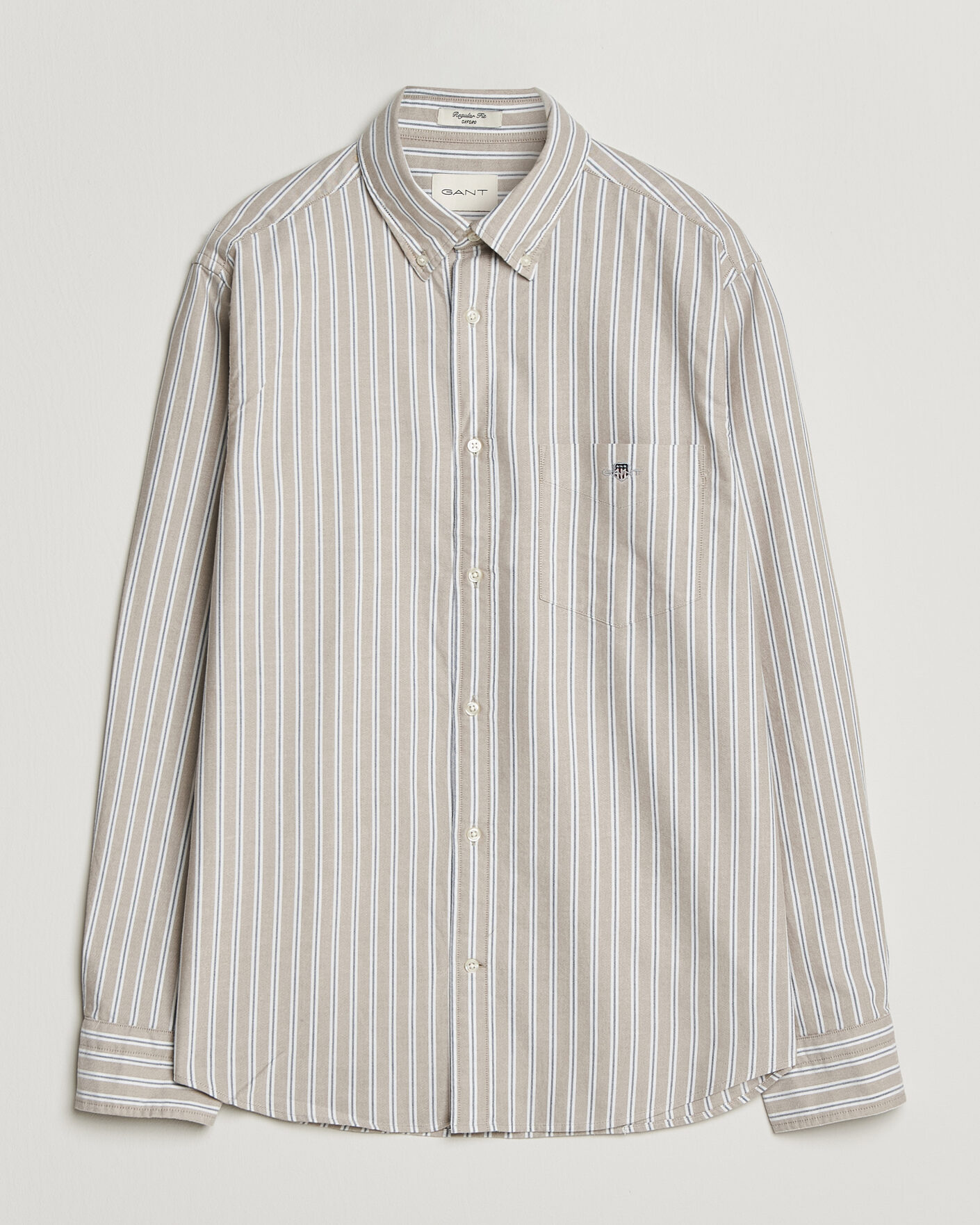 Hombres | Camisas | Gant | Regular Fit Classic Striped Oxford Shirt Light Taupe