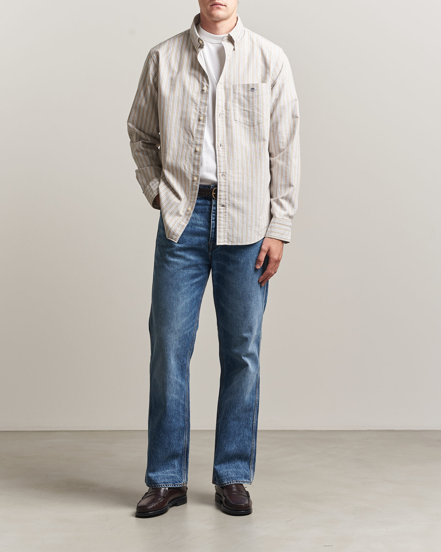 Hombres | Camisas | Gant | Regular Fit Classic Striped Oxford Shirt Light Taupe