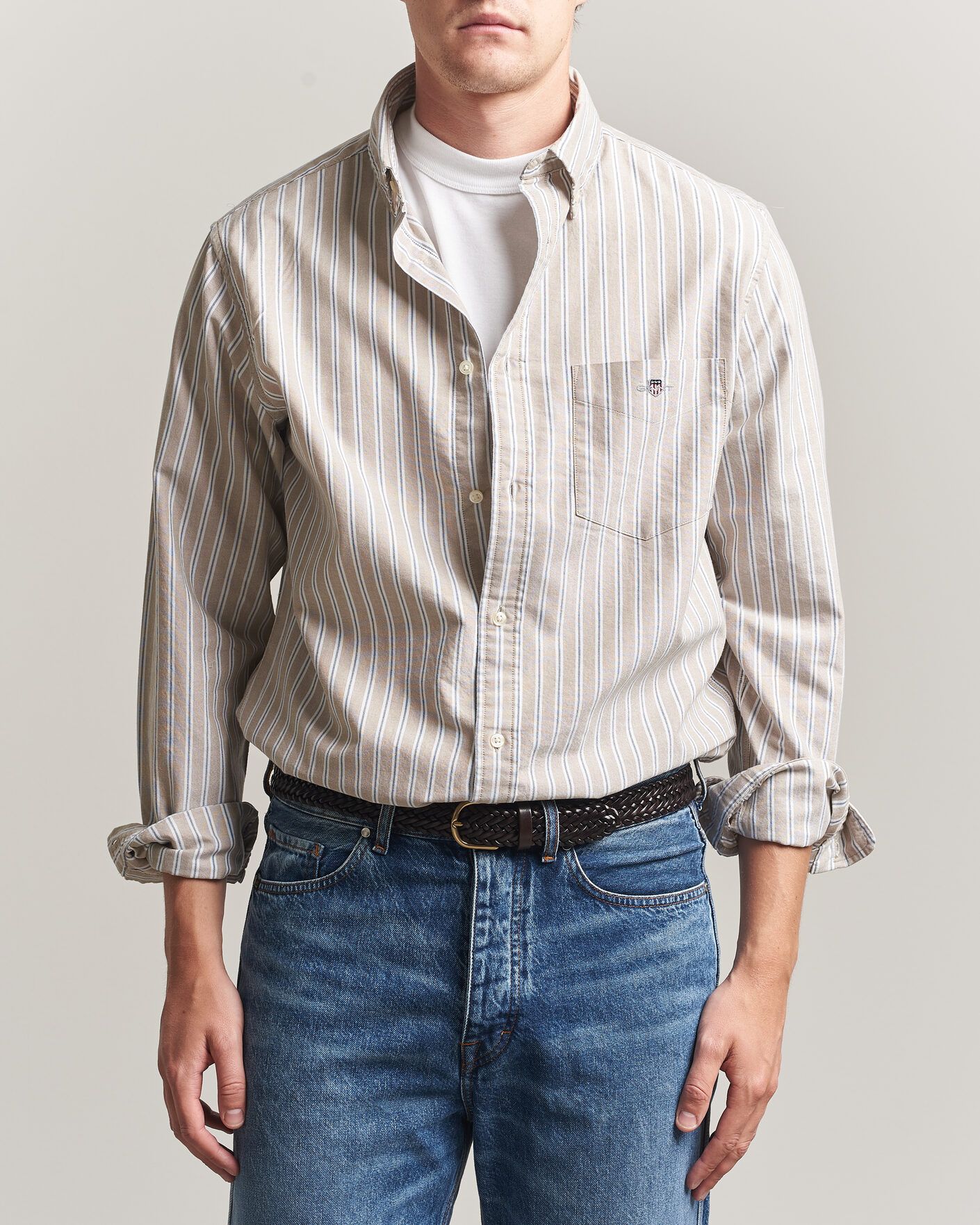 Hombres | Camisas | Gant | Regular Fit Classic Striped Oxford Shirt Light Taupe