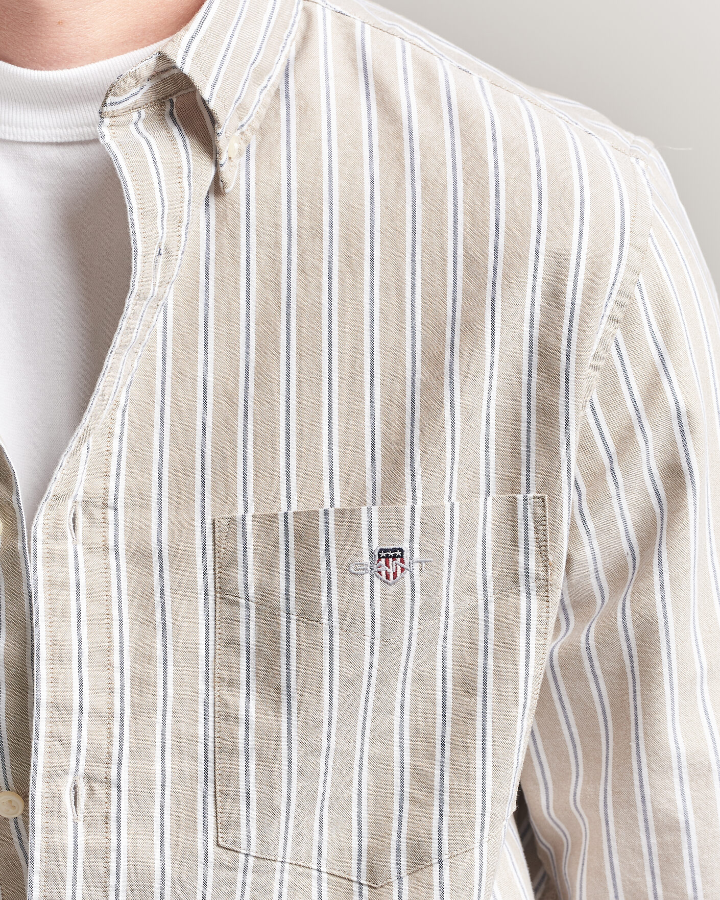 Hombres | Camisas | Gant | Regular Fit Classic Striped Oxford Shirt Light Taupe