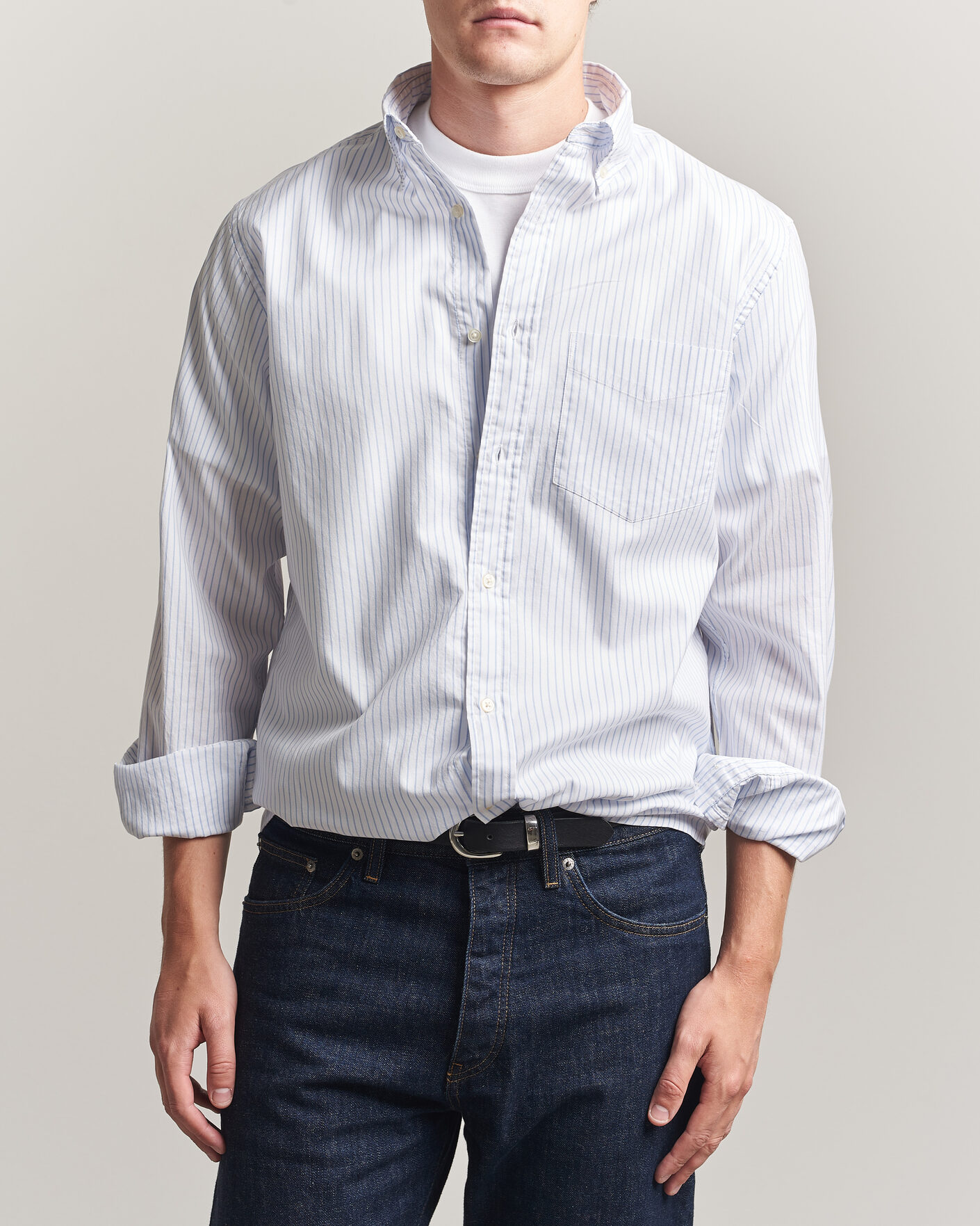 Hombres | Camisas | Gant | YALE Regular Fit Striped Oxford Shirt Light Blue