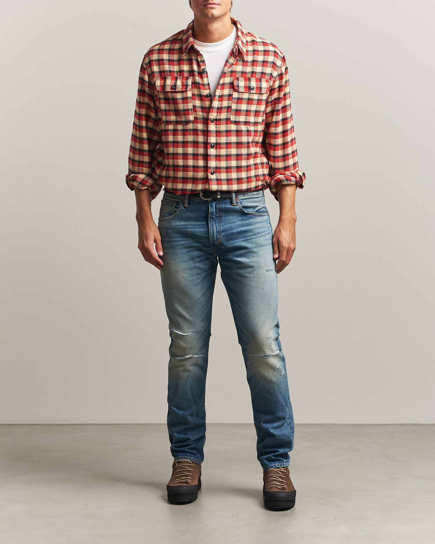 Hombres | Camisas | RRL | Plaid Flannel Shirt Red/Cream