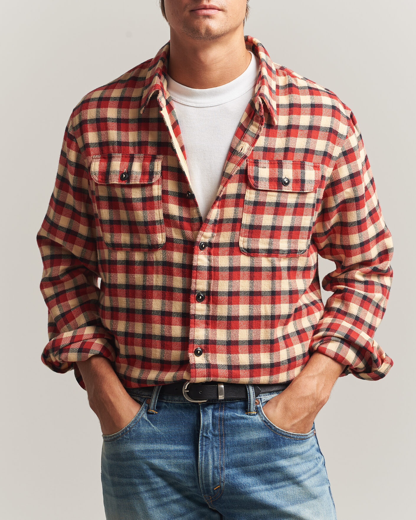 Hombres | Camisas | RRL | Plaid Flannel Shirt Red/Cream