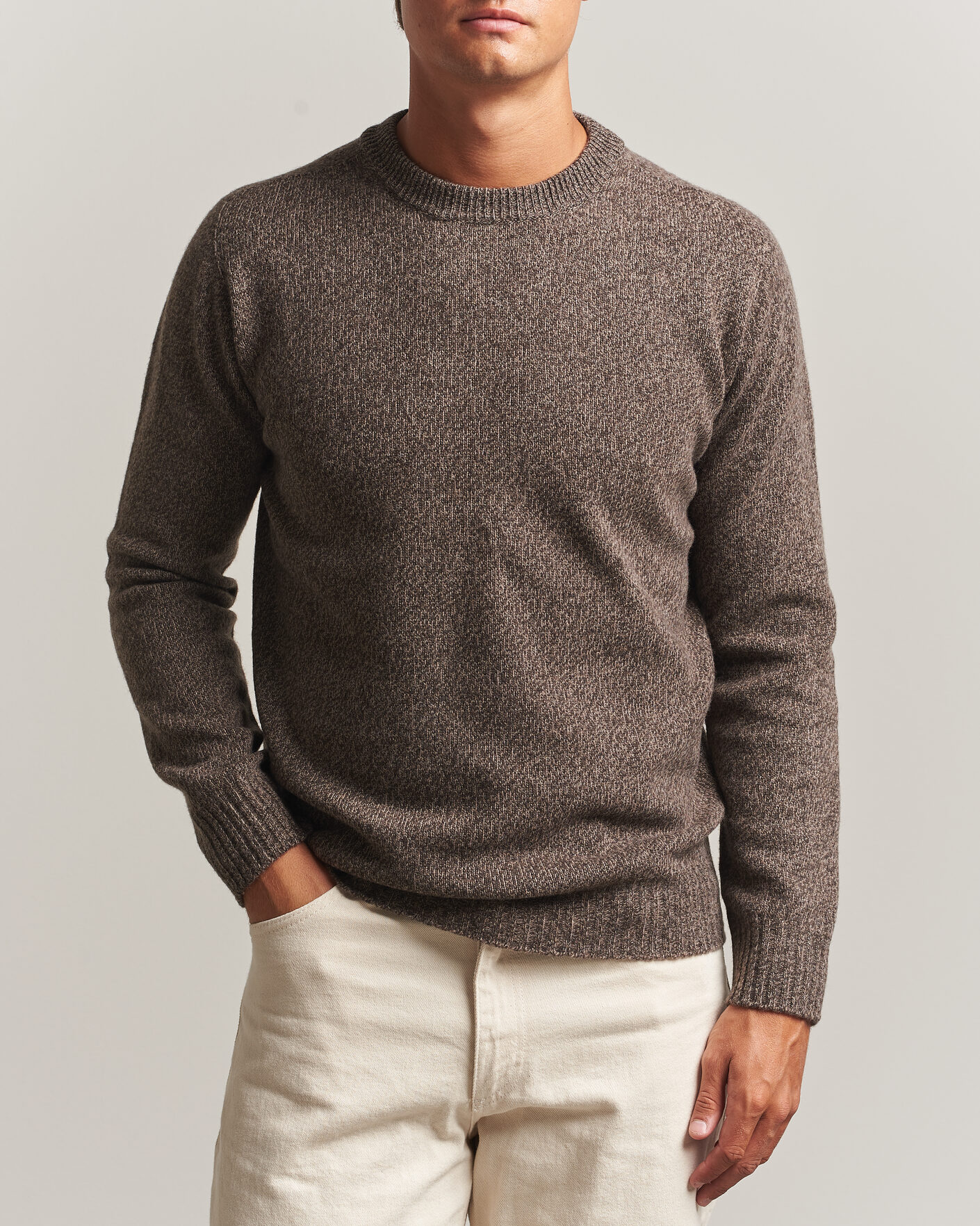 Hombres | Jerséis y prendas de punto | Altea | Wool/Cashmere Crew Neck Pullover Brown Melange