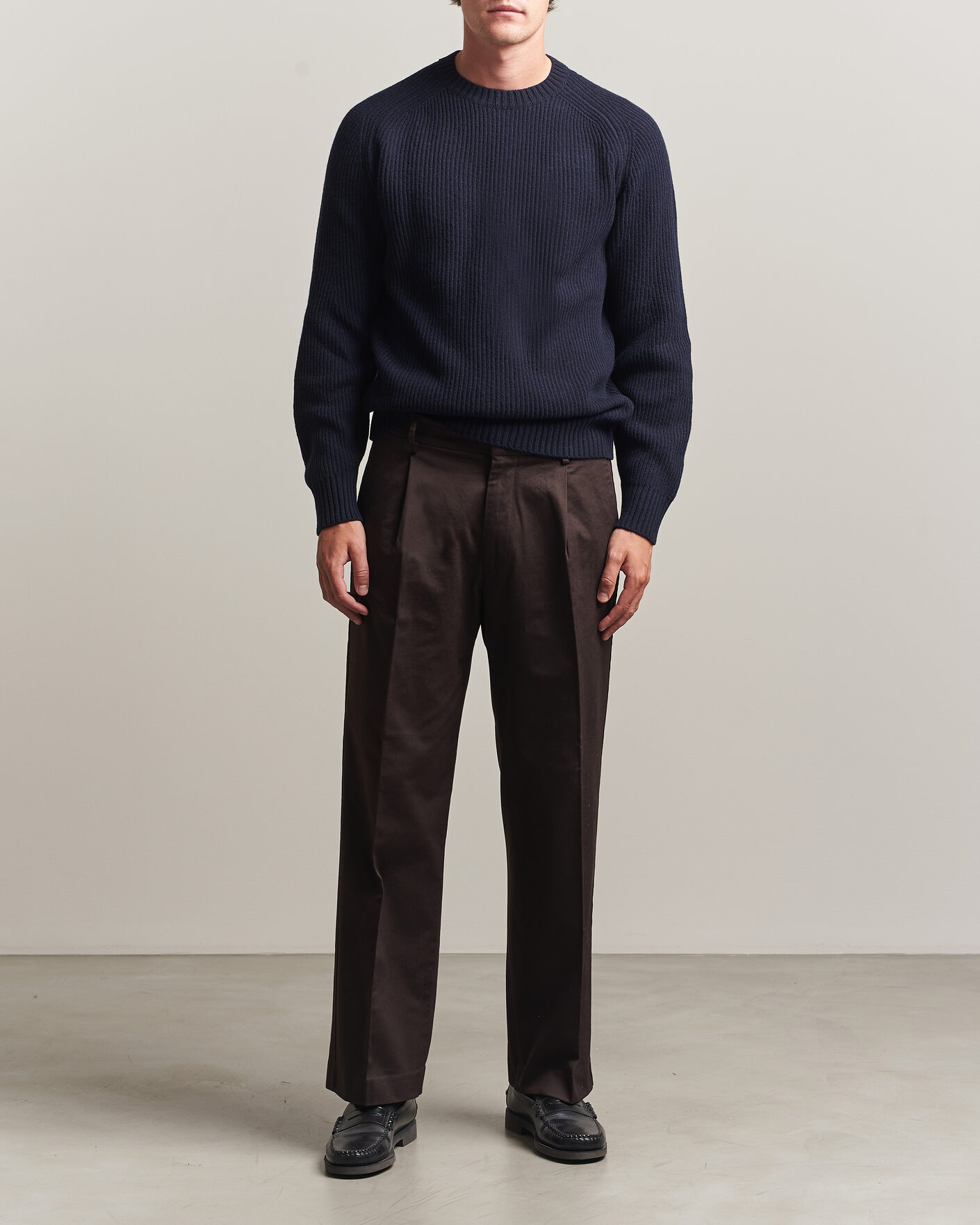 Hombres | Jerséis y prendas de punto | Altea | Rib Wool Crew Neck Navy