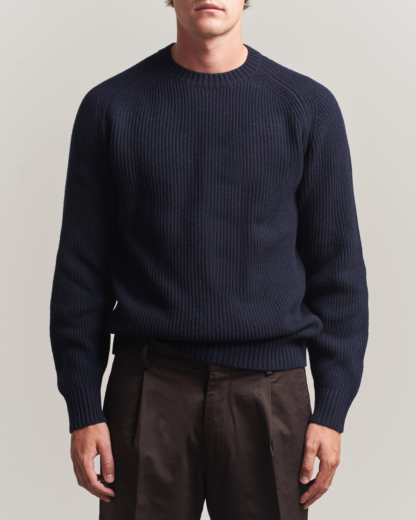 Hombres | Jerséis y prendas de punto | Altea | Rib Wool Crew Neck Navy
