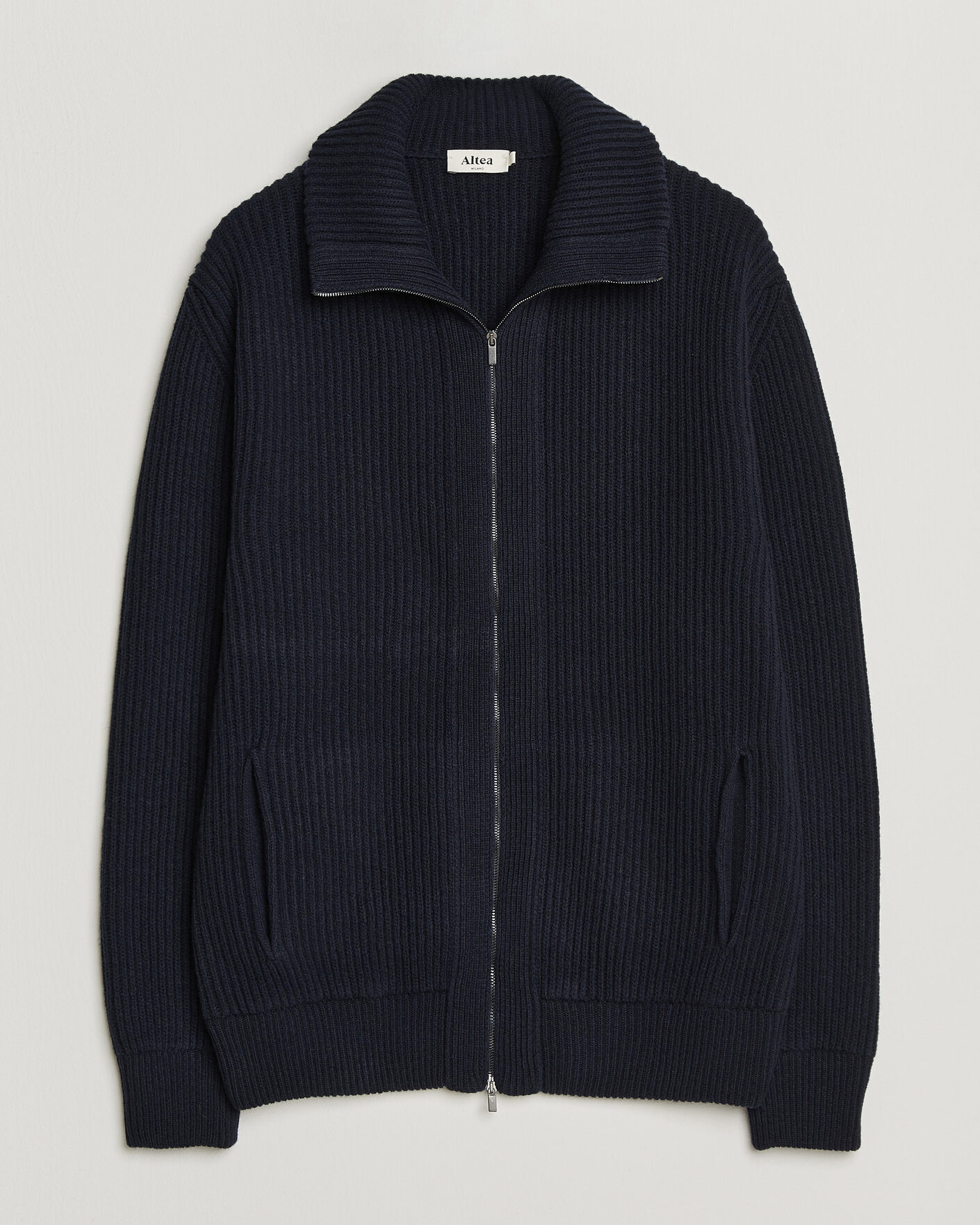 Hombres | Jerséis y prendas de punto | Altea | Rib Wool Bomber Cardigan Navy