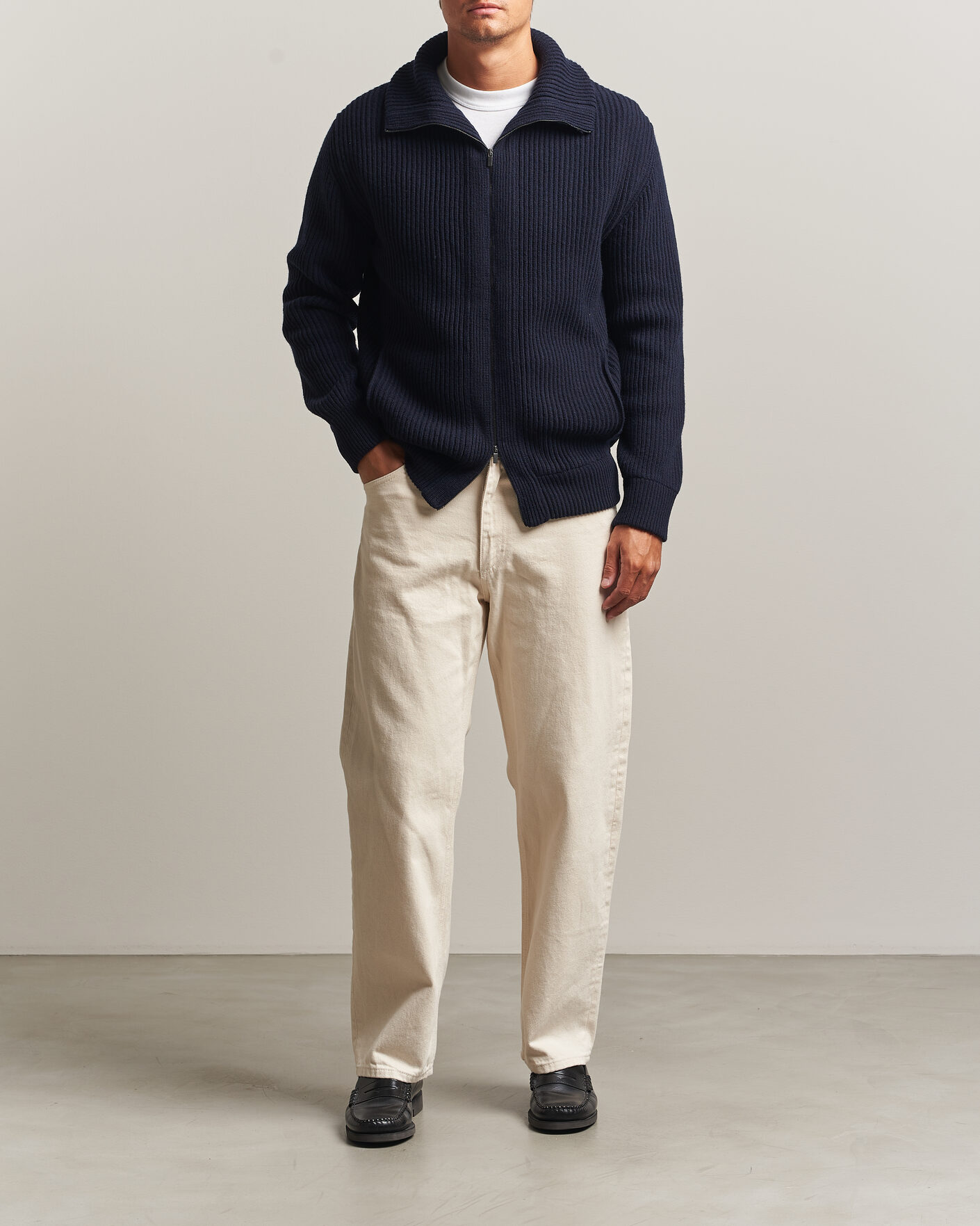 Hombres | Jerséis y prendas de punto | Altea | Rib Wool Bomber Cardigan Navy