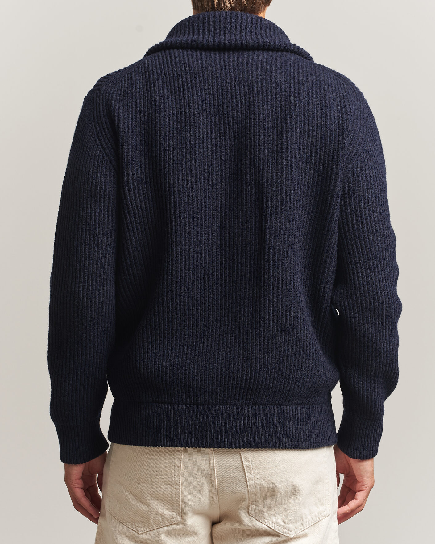 Hombres | Jerséis y prendas de punto | Altea | Rib Wool Bomber Cardigan Navy
