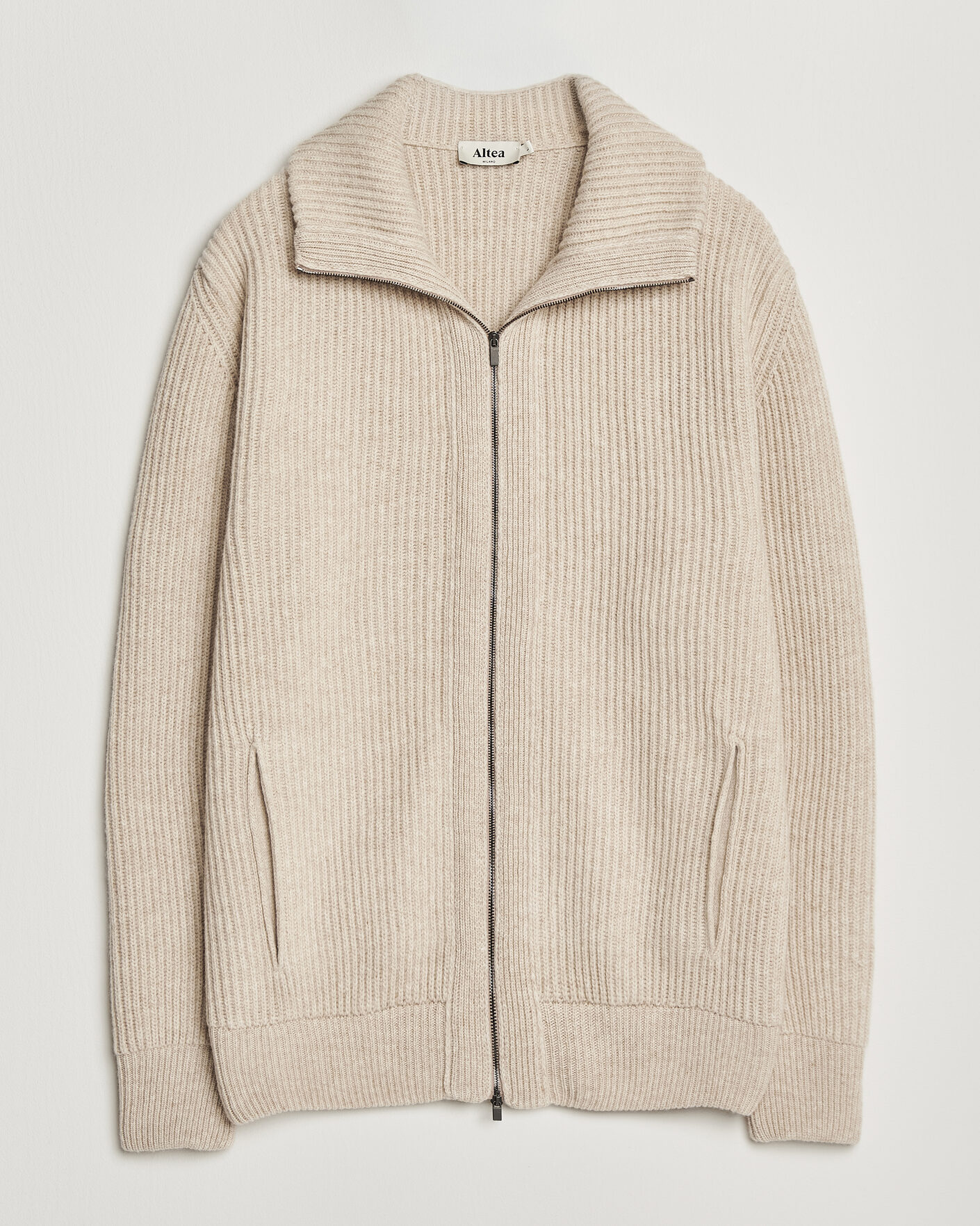 Hombres | Jerséis y prendas de punto | Altea | Rib Wool Bomber Cardigan Beige