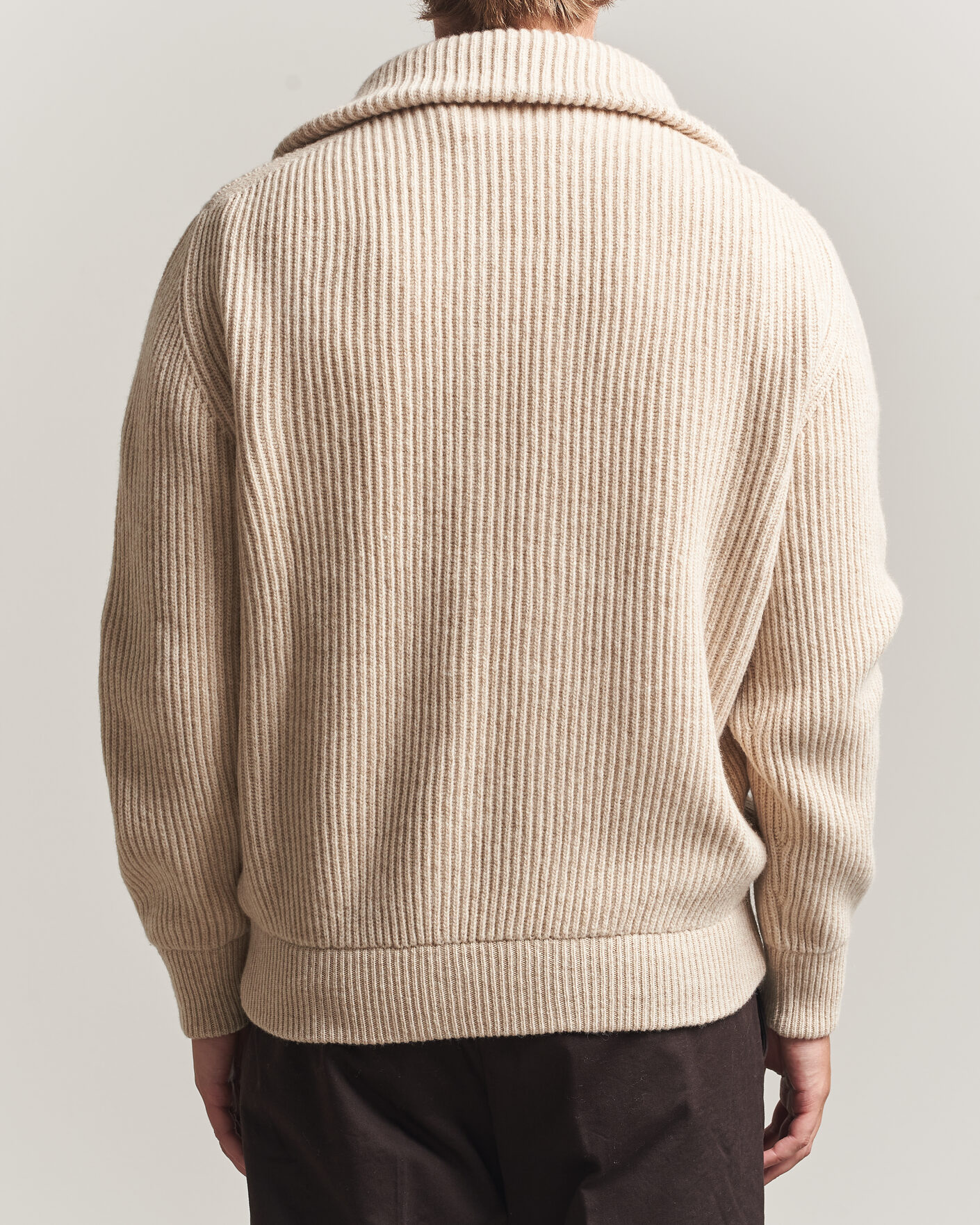 Hombres | Jerséis y prendas de punto | Altea | Rib Wool Bomber Cardigan Beige